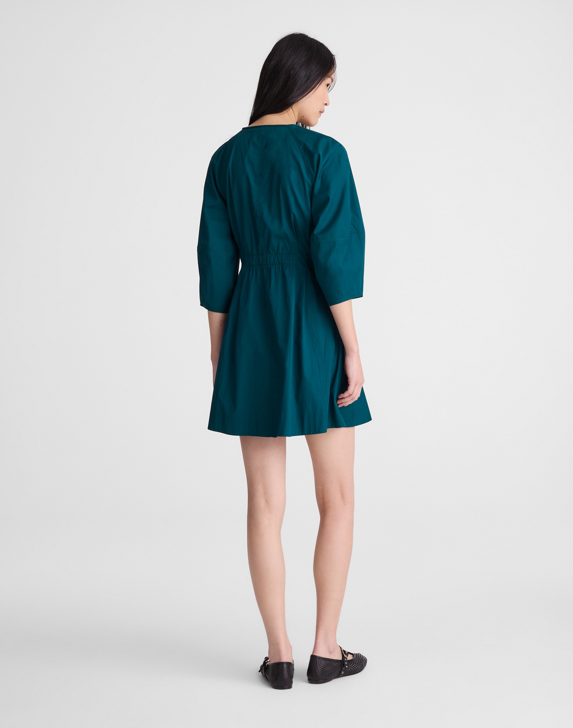 Sculptural-Sleeve Pleated Mini Dress