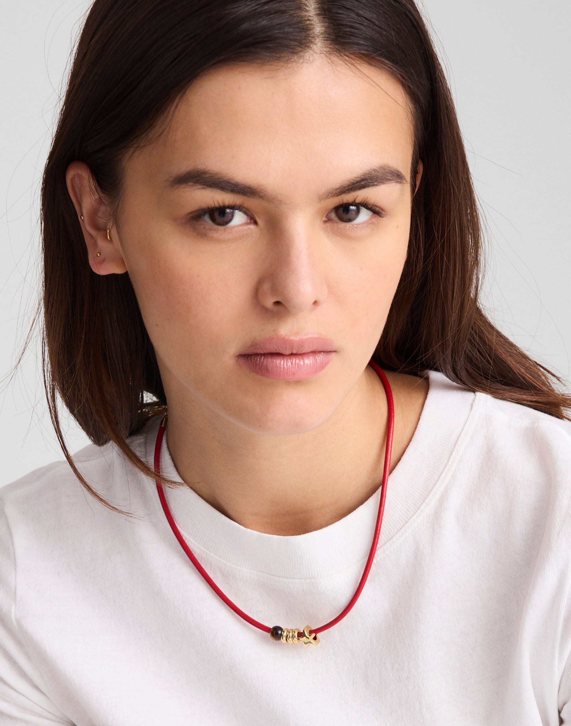 Semiprecious Charm Leather Choker Necklace