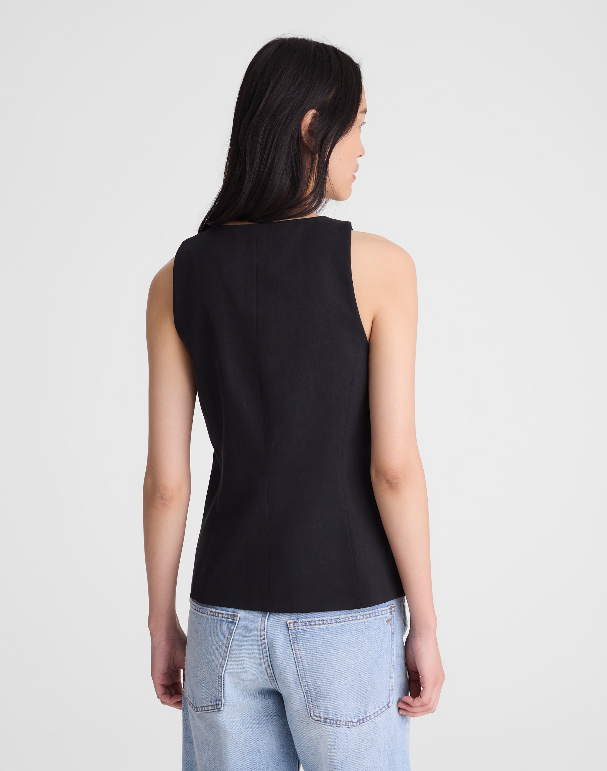 Crewneck Cutaway Vest in Drapey Twill