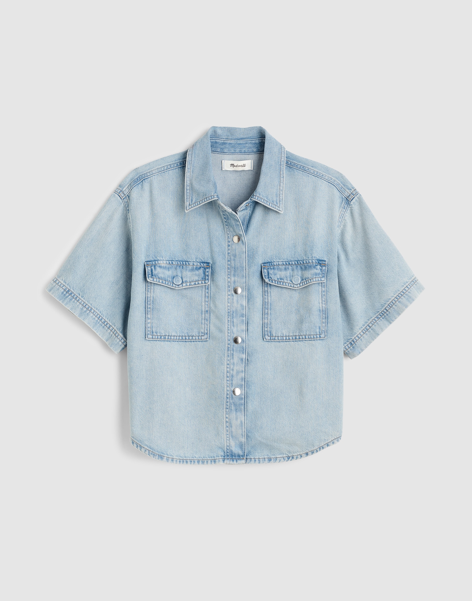 Airy Denim Utility-Pocket Shirt in Foster Wash