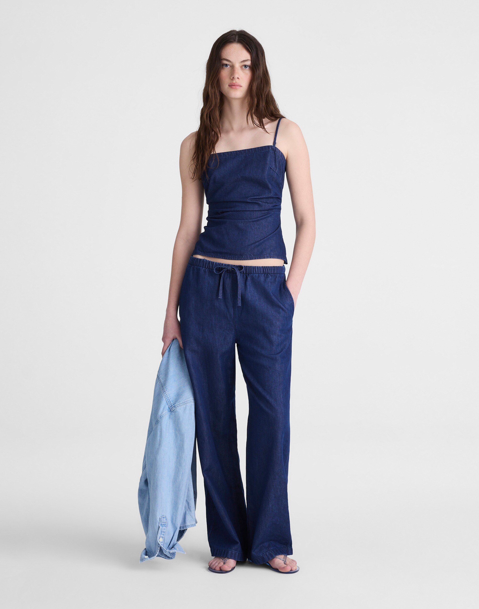 Denim Ruched Squareneck Tank