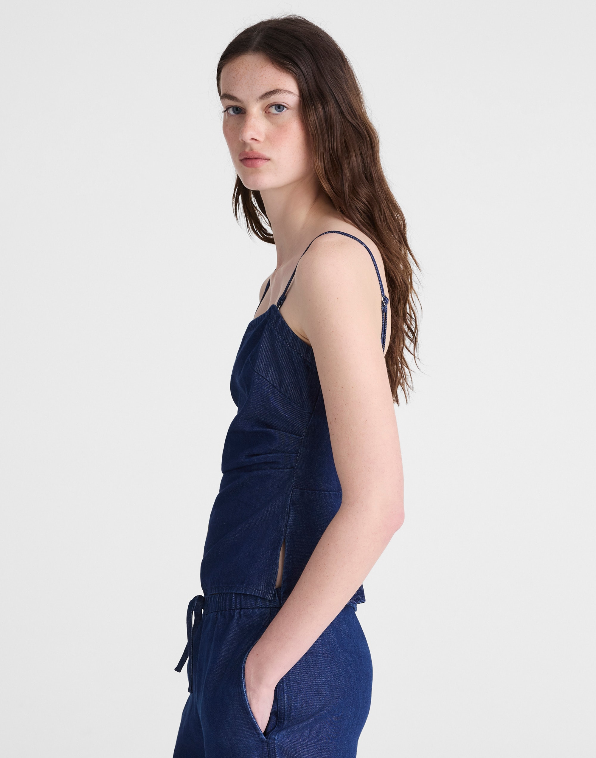 Denim Ruched Squareneck Tank