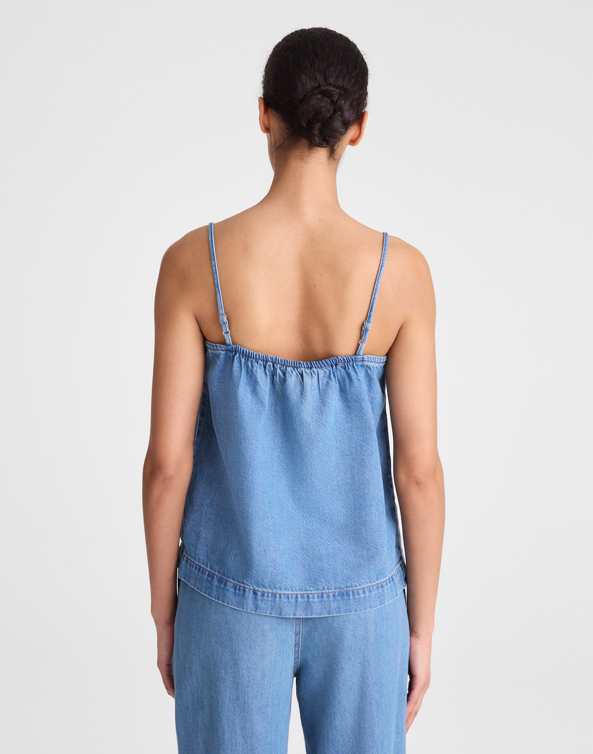 Airy Denim Squareneck Shell Top