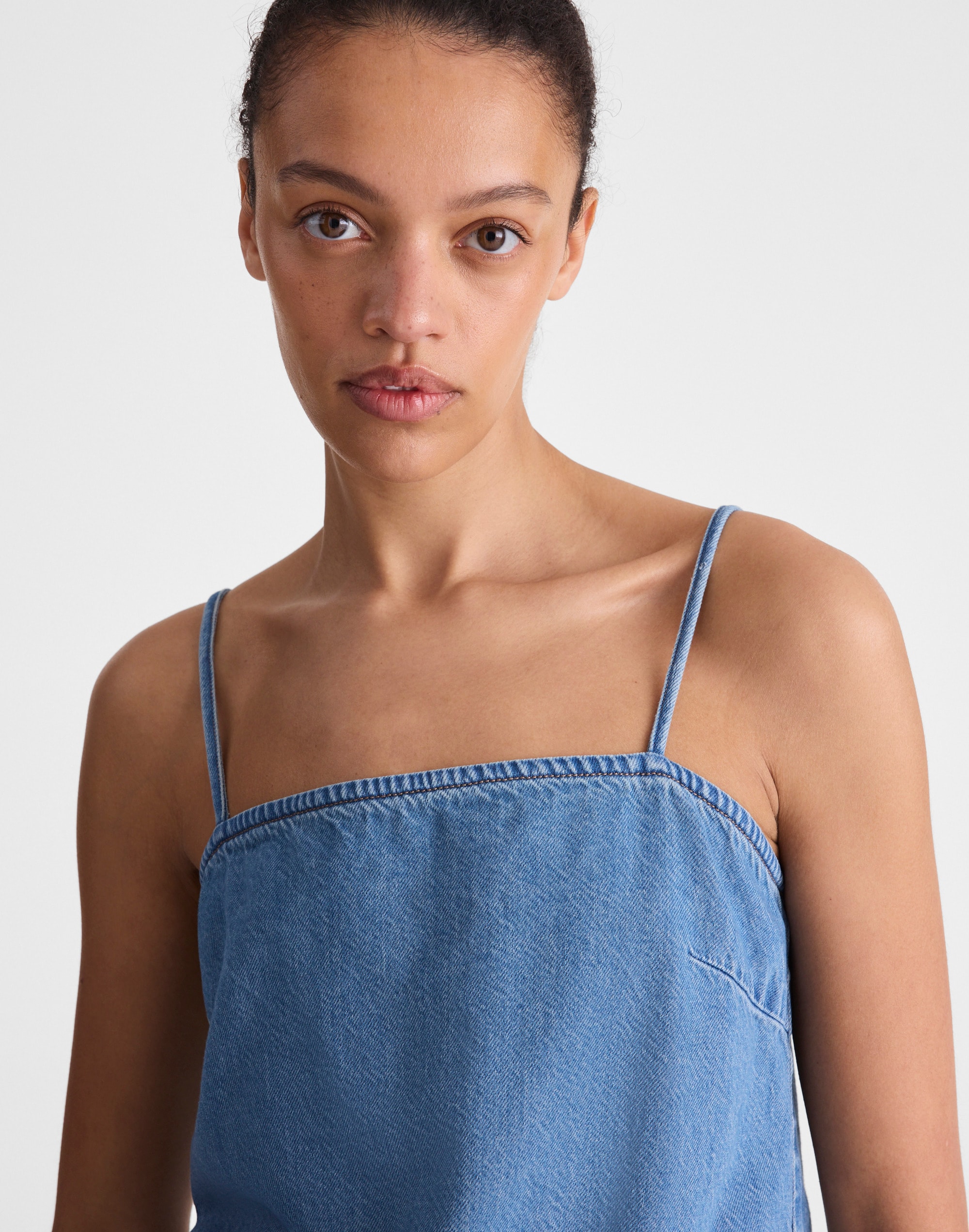 Airy Denim Squareneck Shell Top