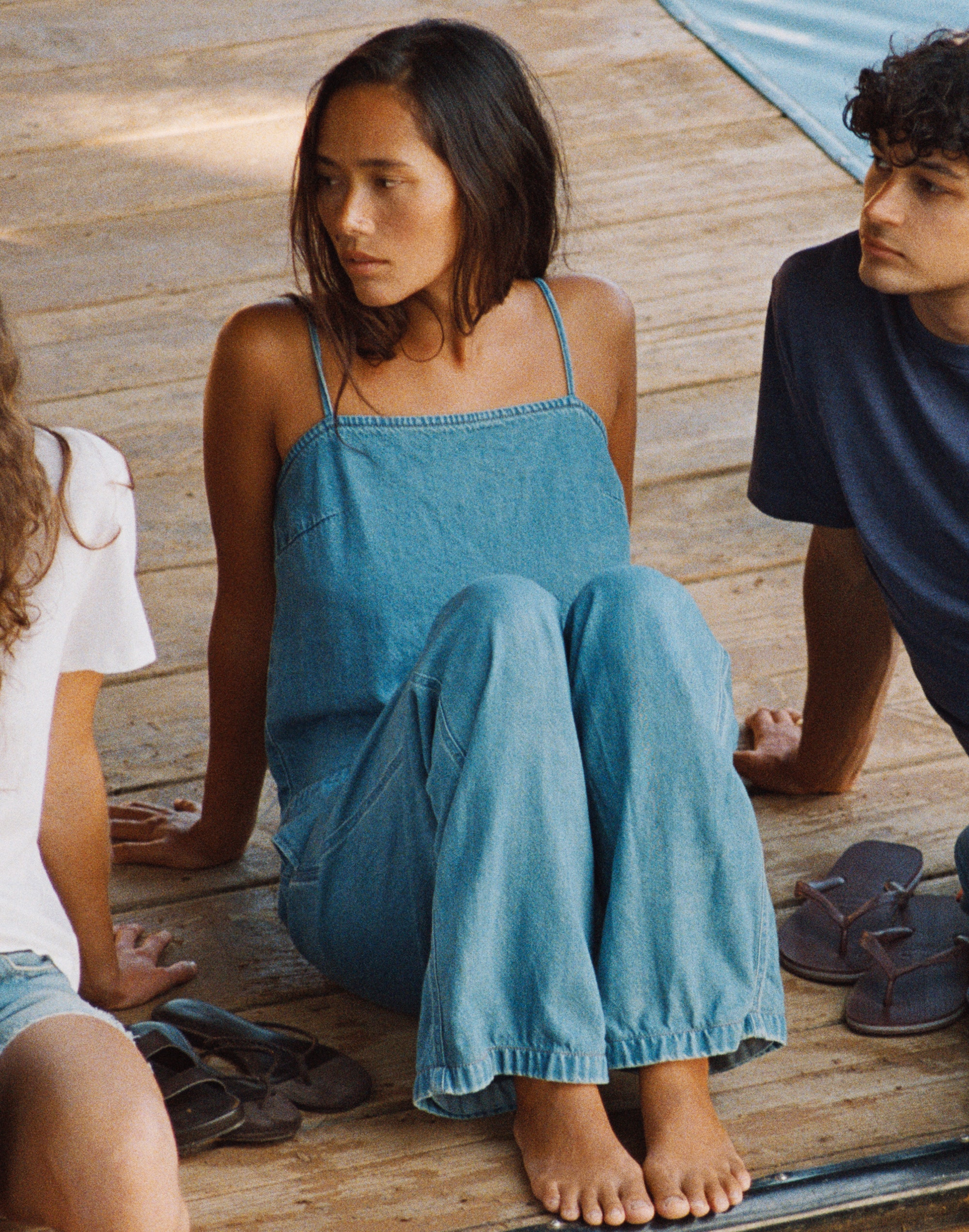 Airy Denim Squareneck Shell Top