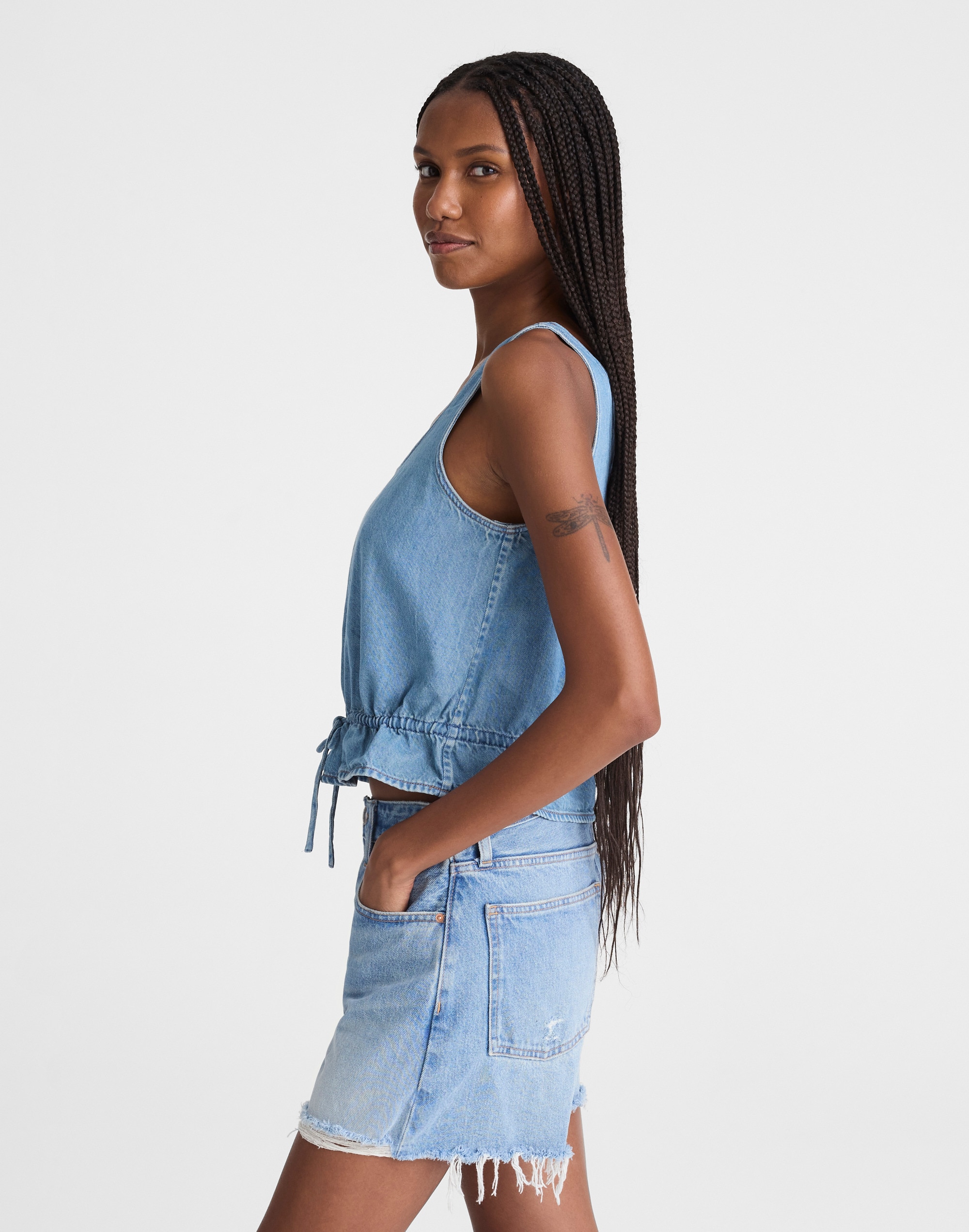 Airy Denim Scoopneck Peplum Top