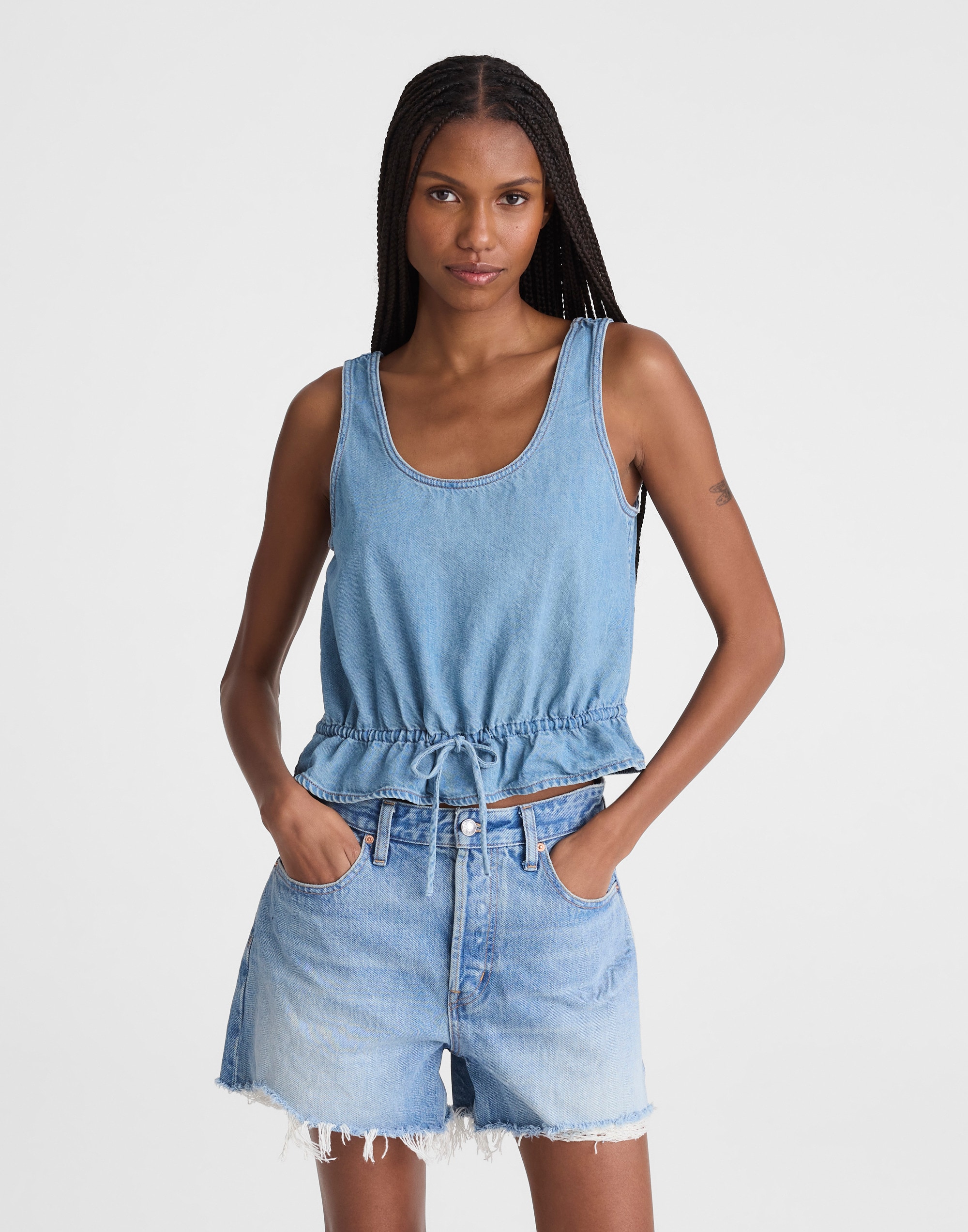 Airy Denim Scoopneck Peplum Top