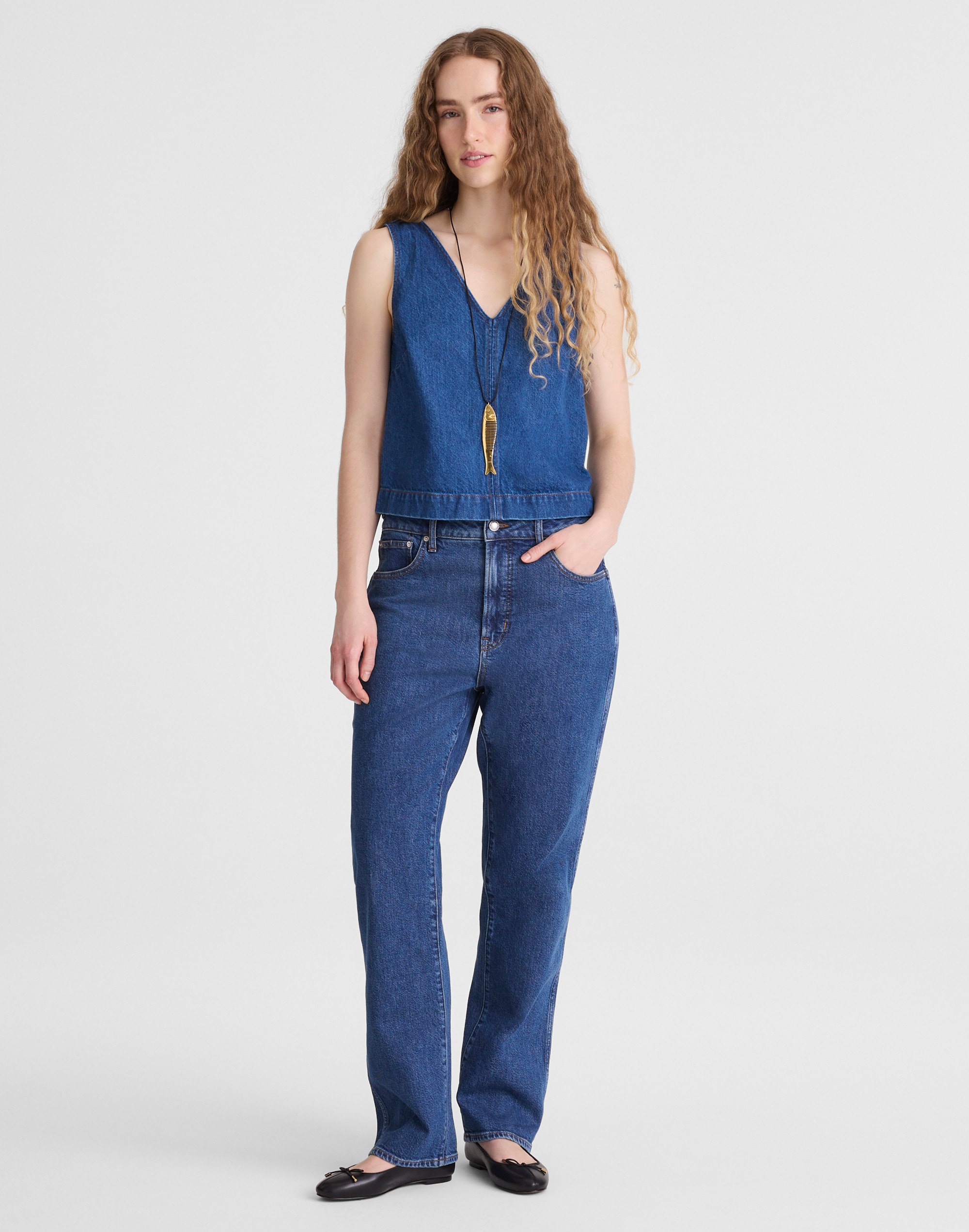 Denim V-Neck Shell Top