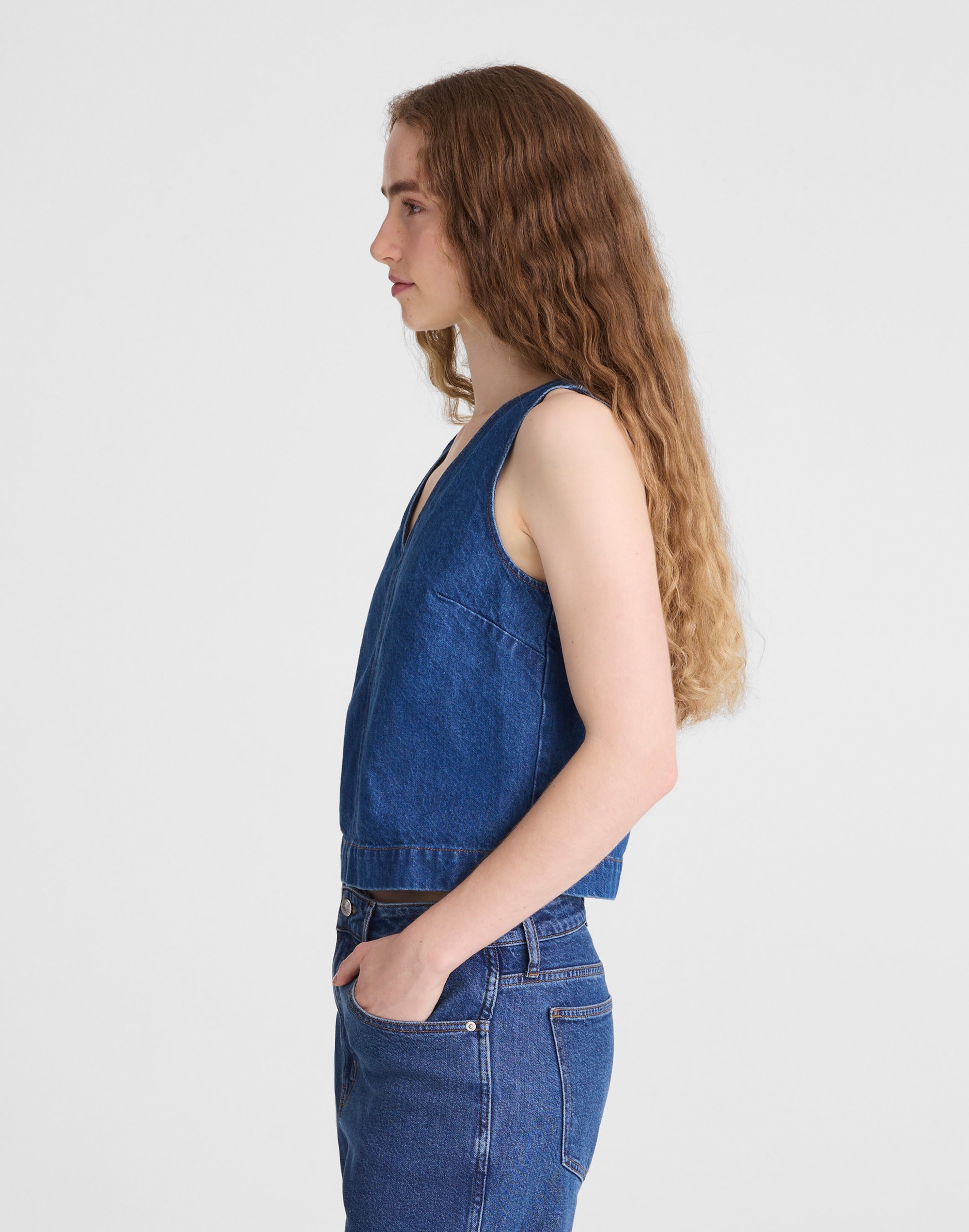Denim V-Neck Shell Top
