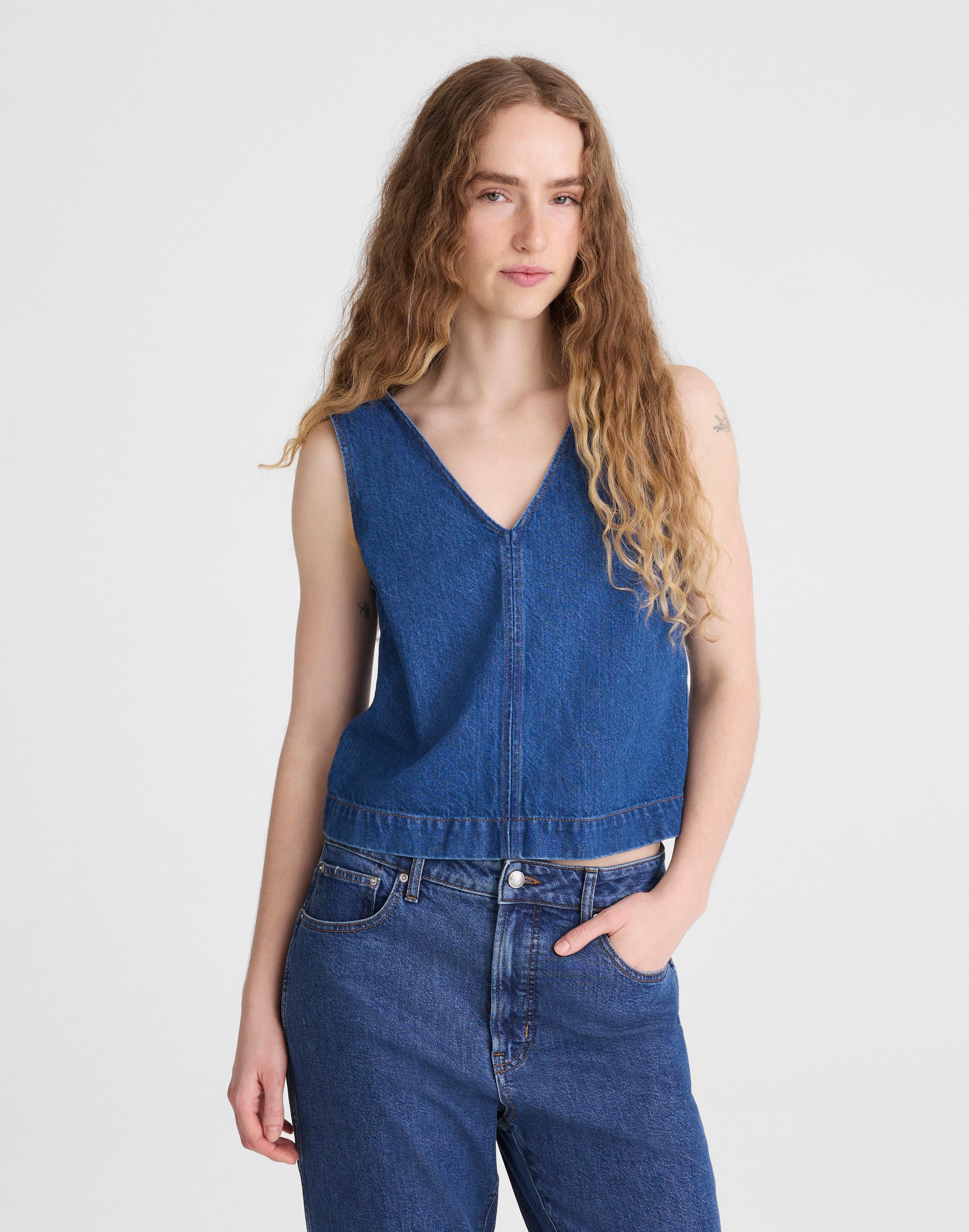 Denim V-Neck Shell Top