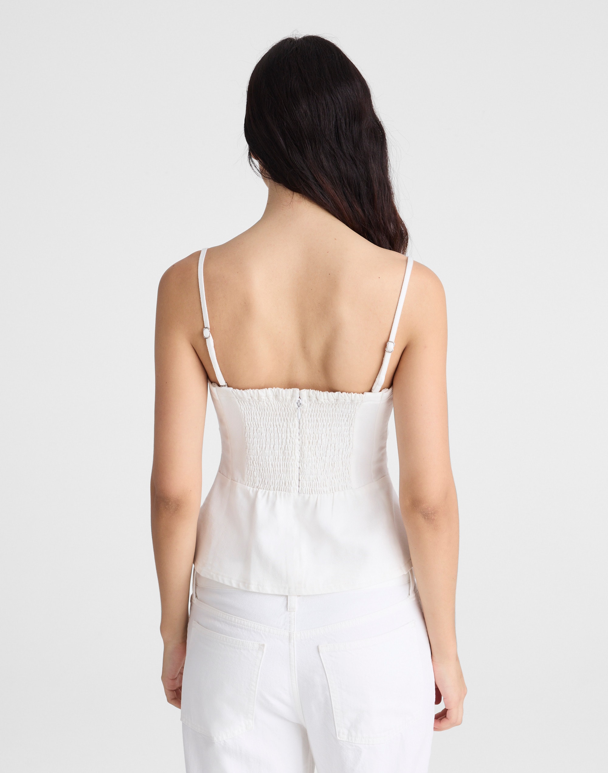 Airy Denim Ruched Squareneck Tank