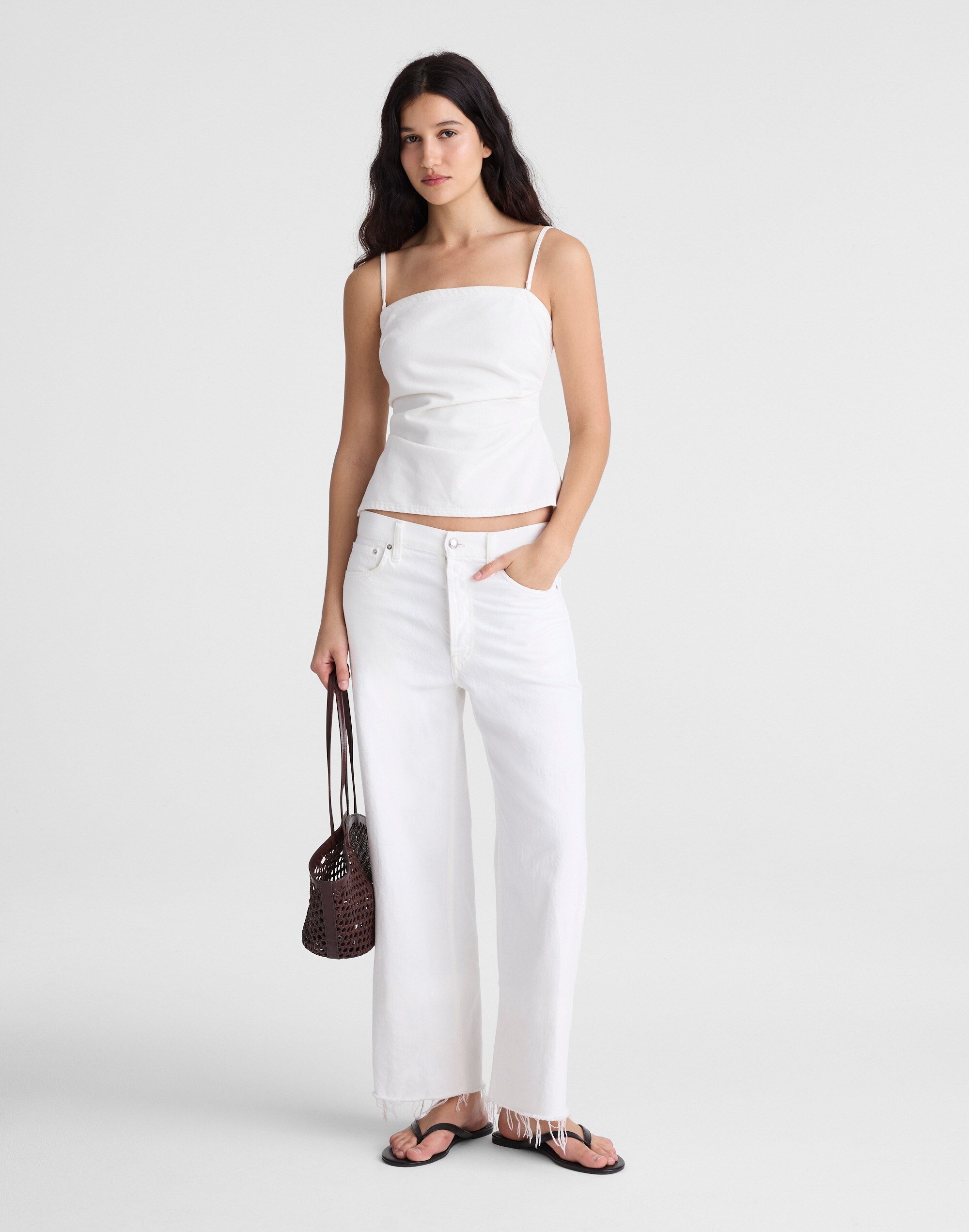 Airy Denim Ruched Squareneck Tank