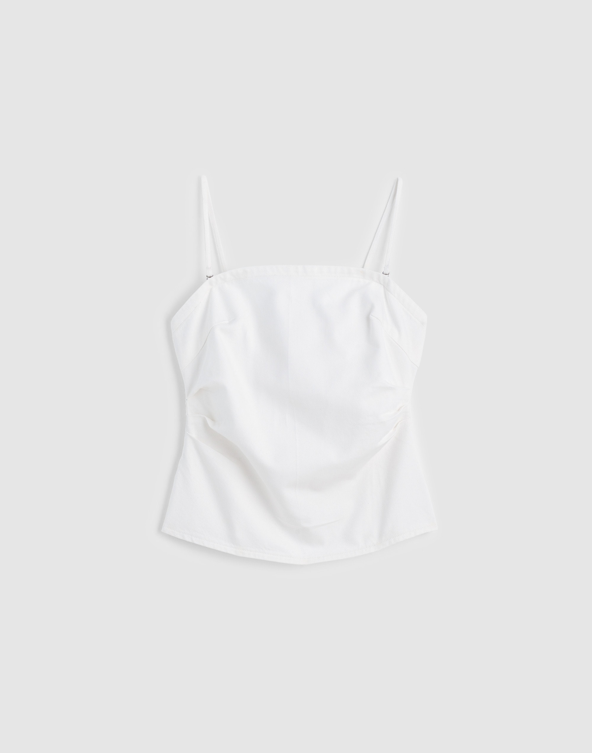 Airy Denim Ruched Squareneck Tank in Tile White