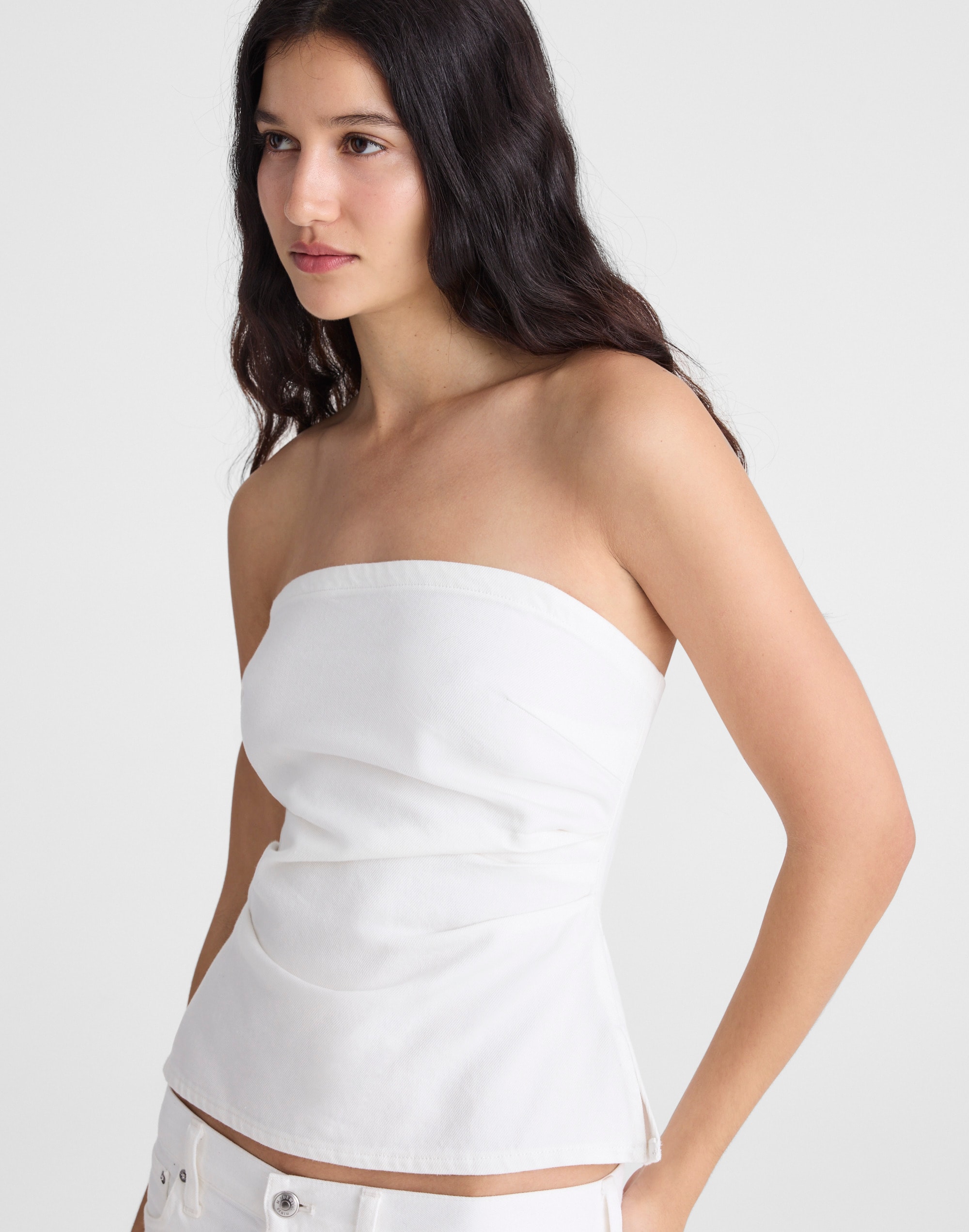 Airy Denim Ruched Squareneck Tank