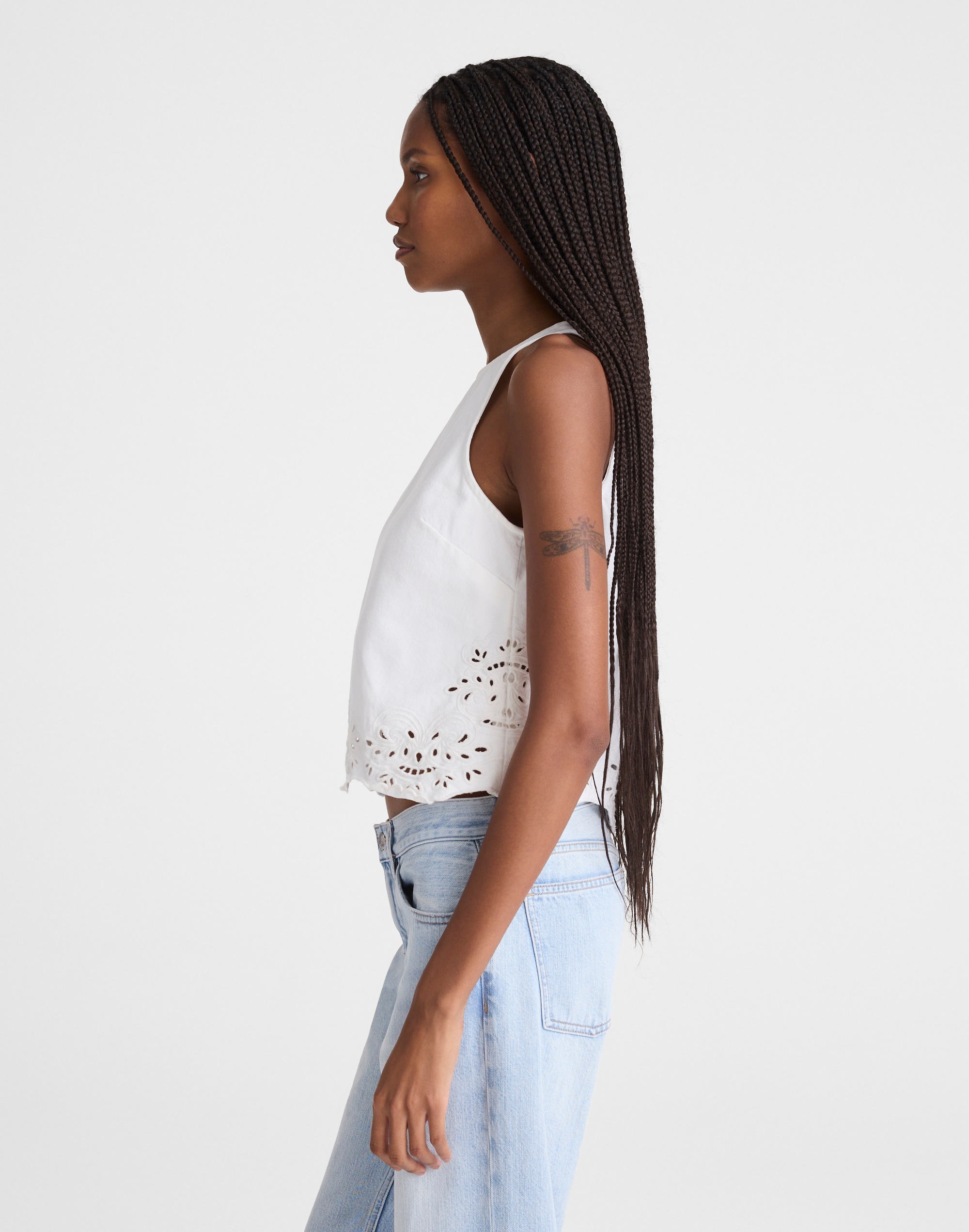 Denim Eyelet Shell Top in Tile White