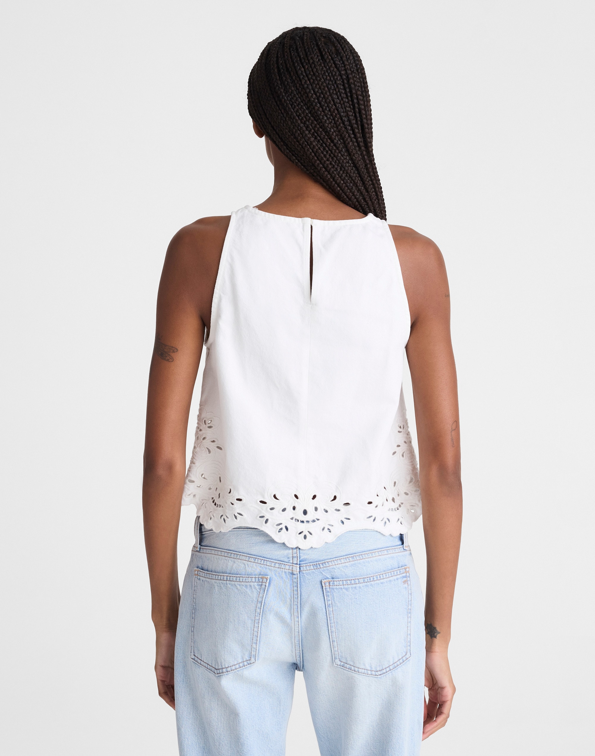 Denim Eyelet Shell Top in Tile White