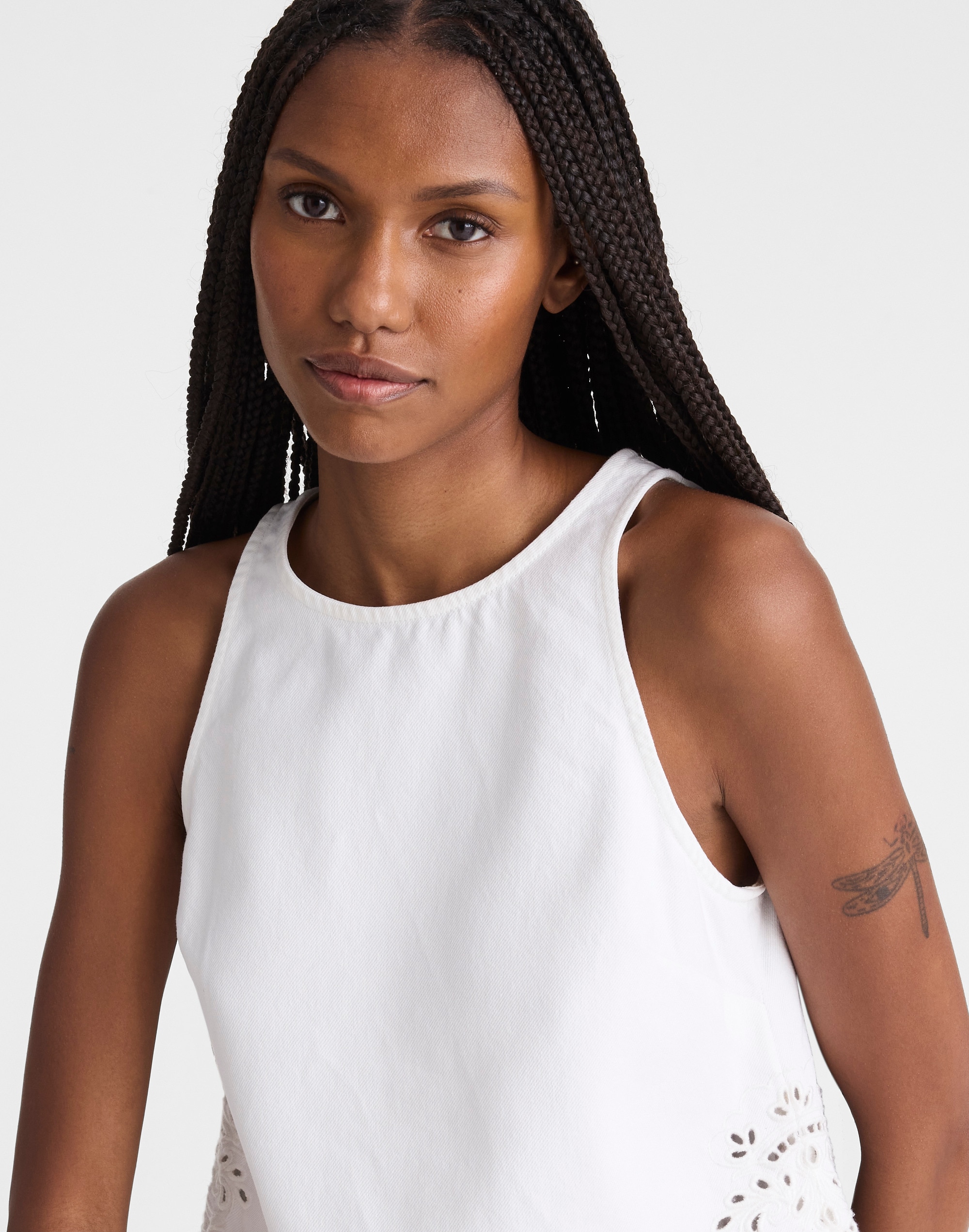 Denim Eyelet Shell Top in Tile White