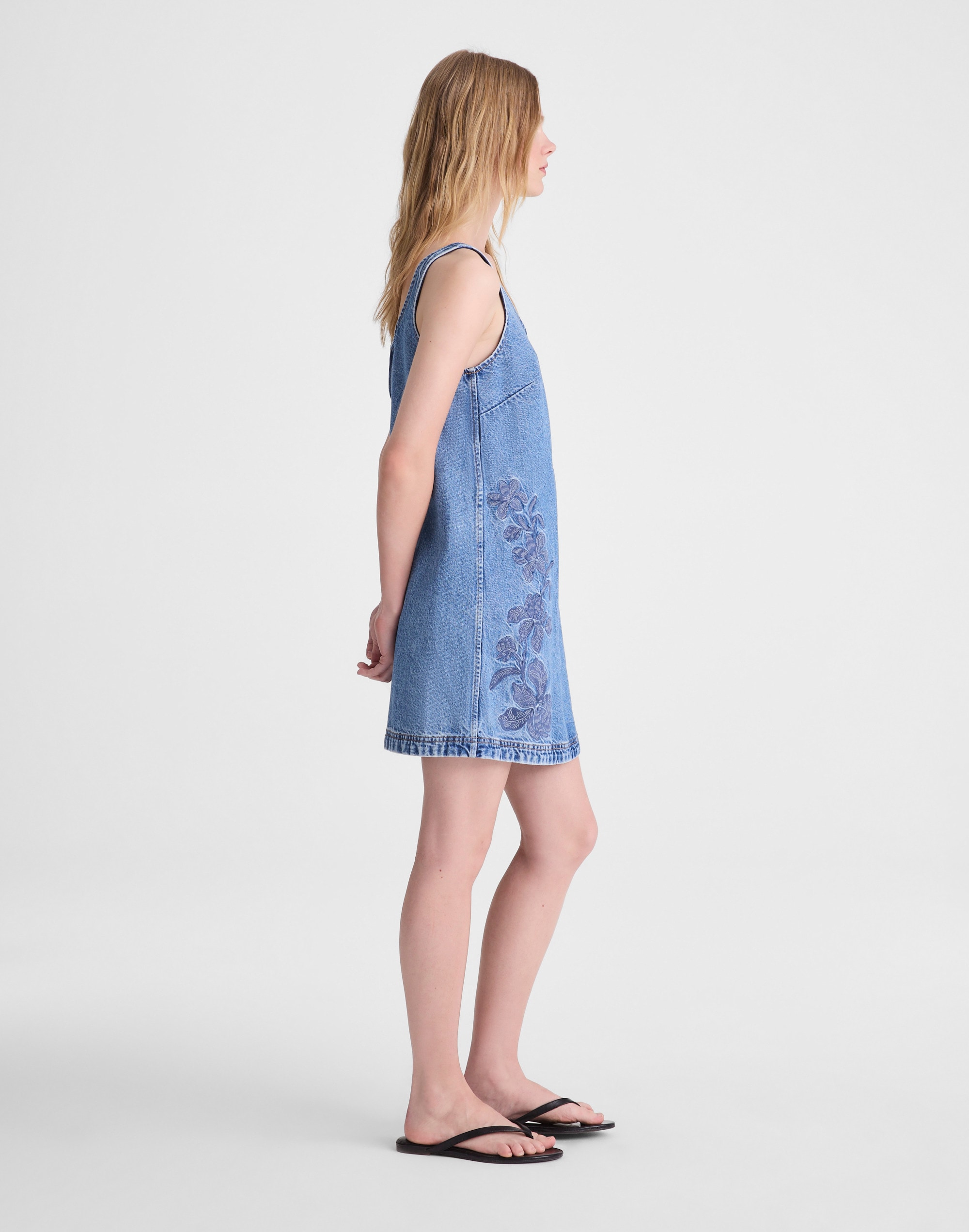 Denim Embroidered Mini Dress