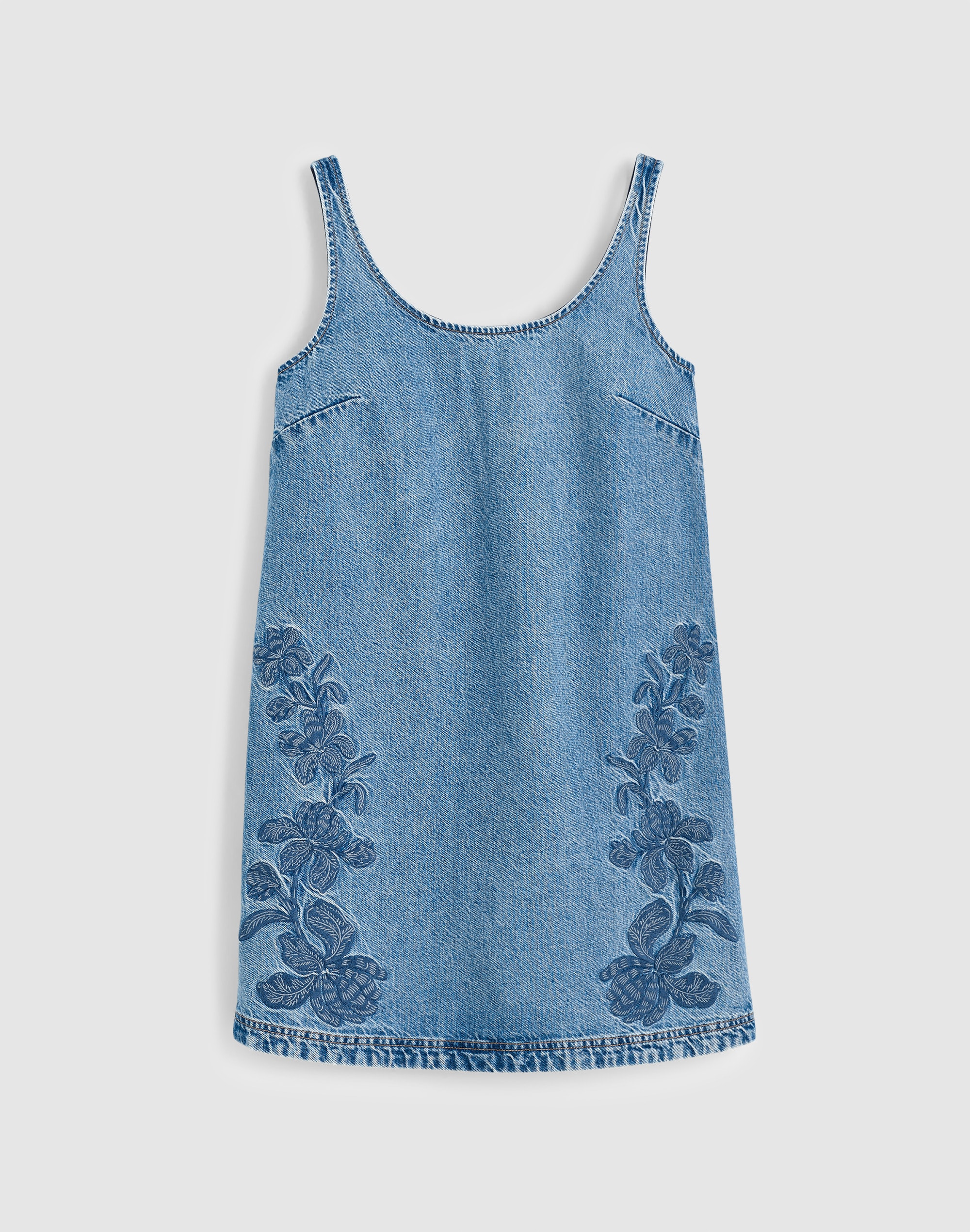 Denim Embroidered Mini Dress