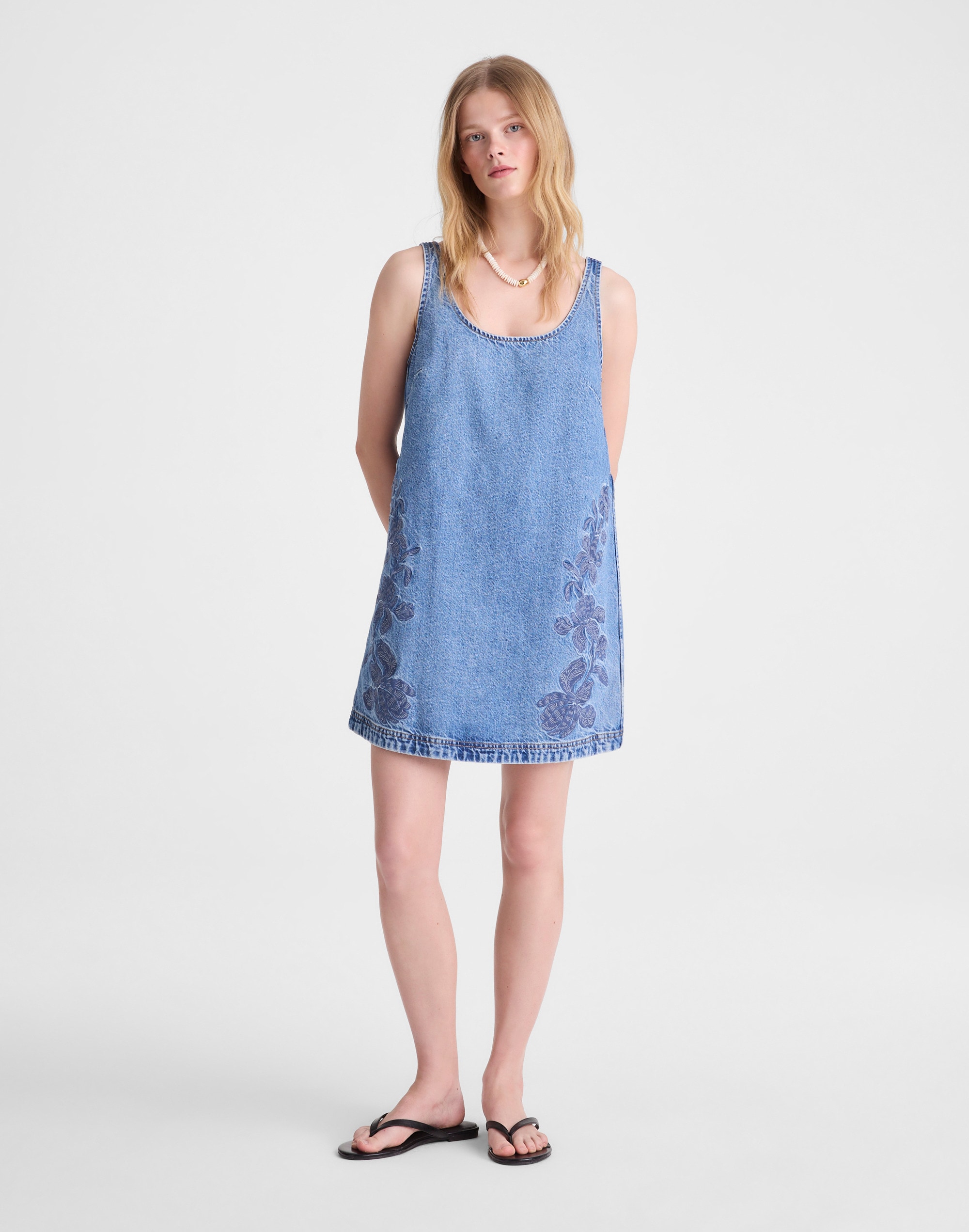 Denim Embroidered Mini Dress