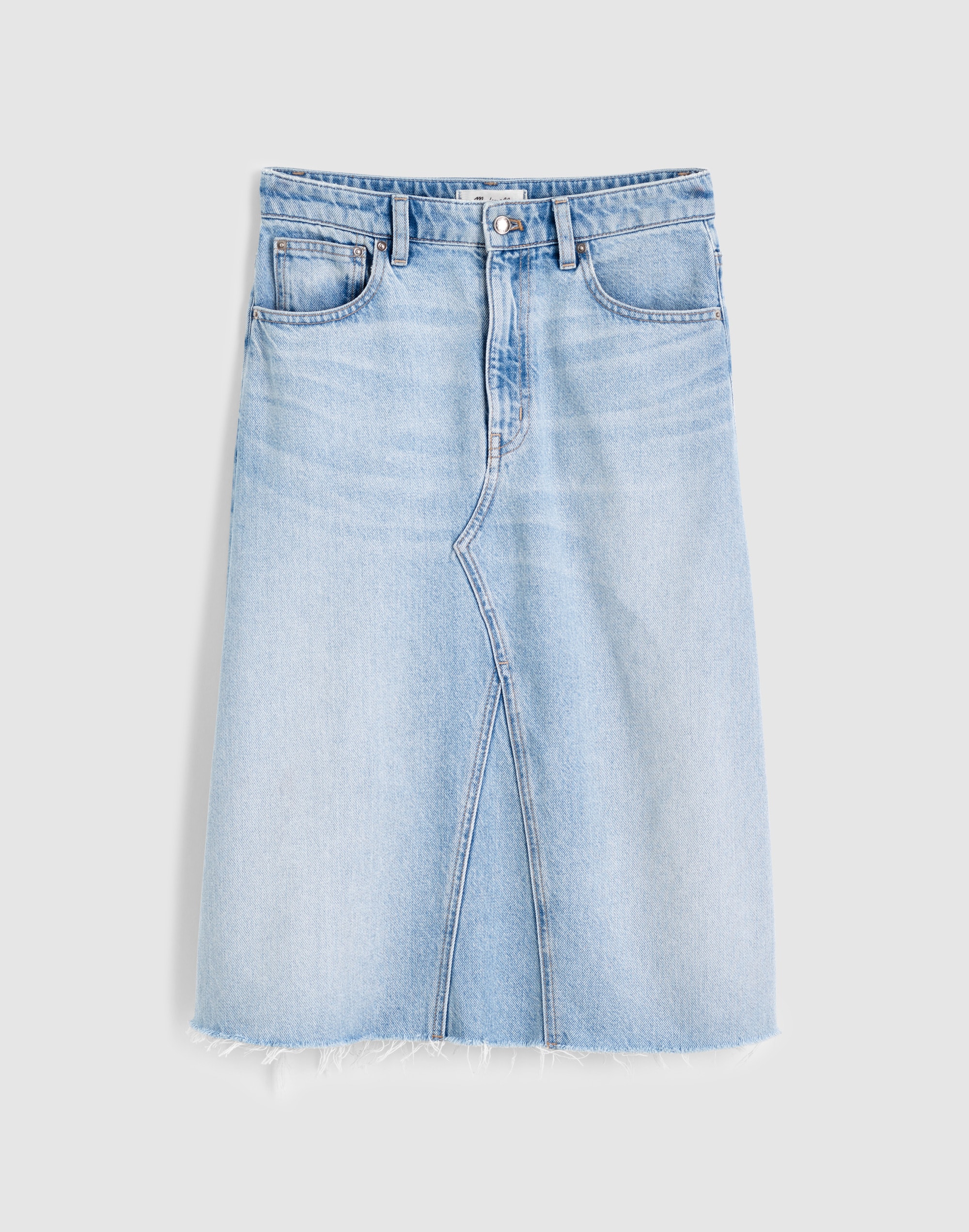 Denim Flounce Midi Skirt in Foster Wash
