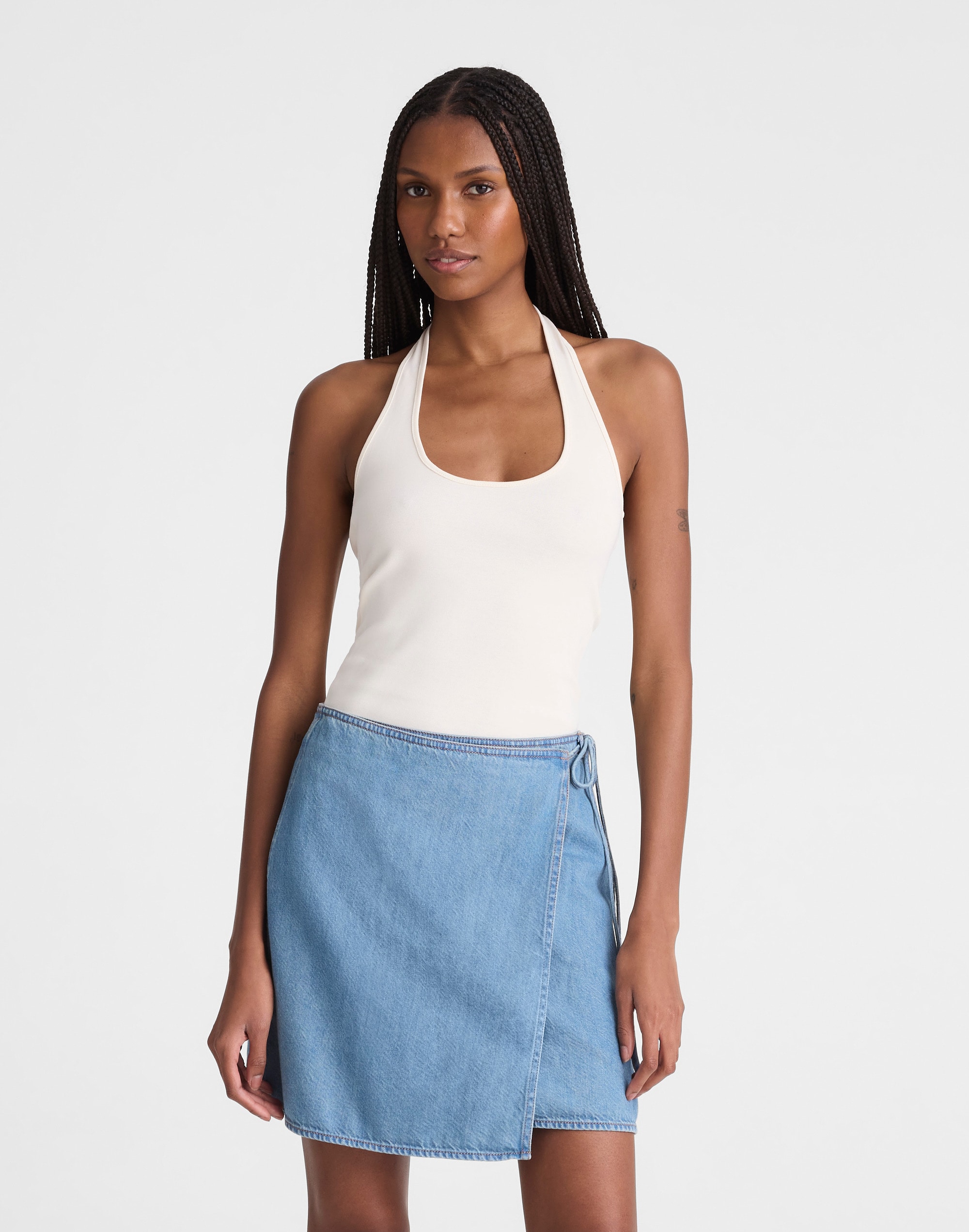 Airy Denim Wrap Mini Skirt