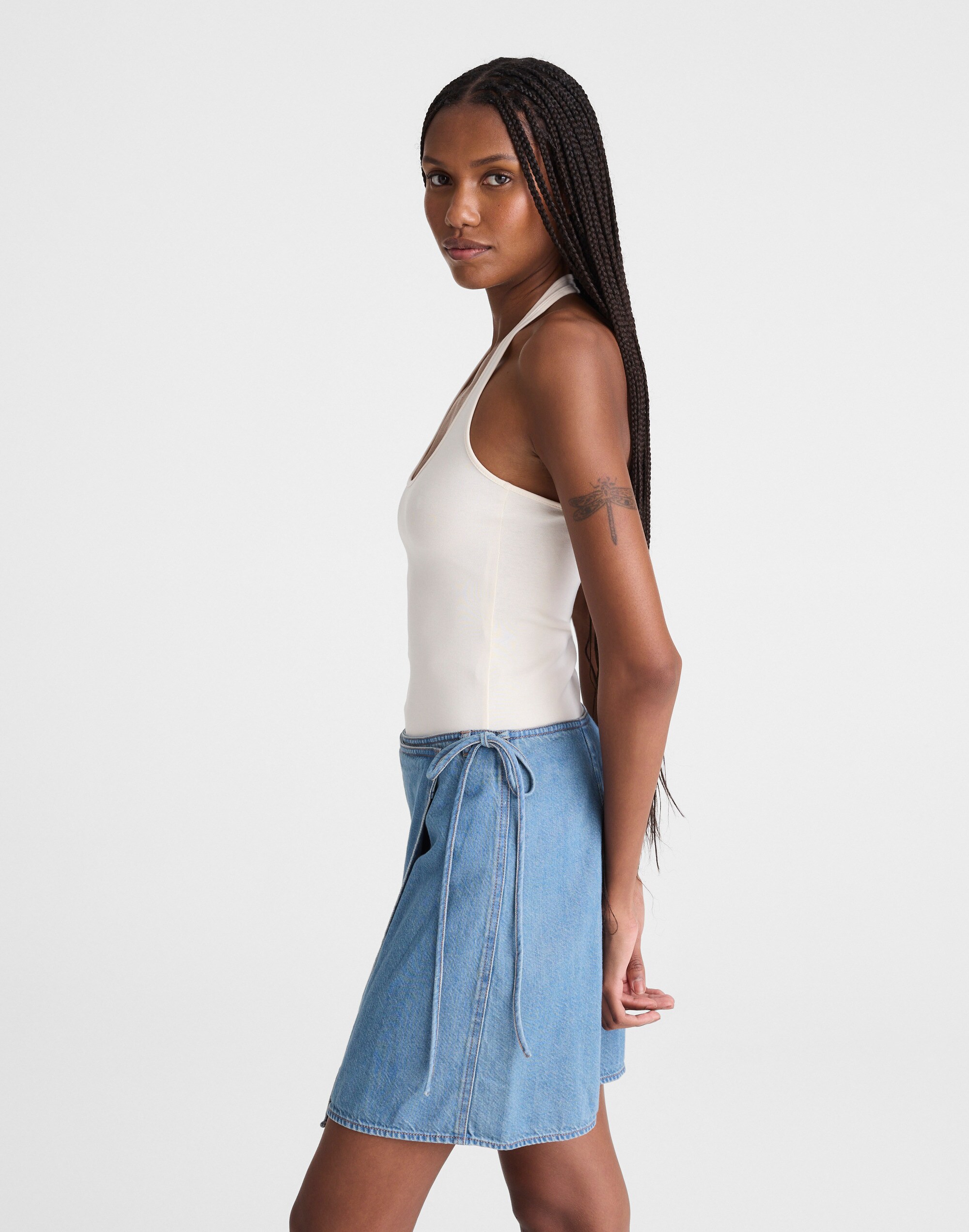 Airy Denim Wrap Mini Skirt
