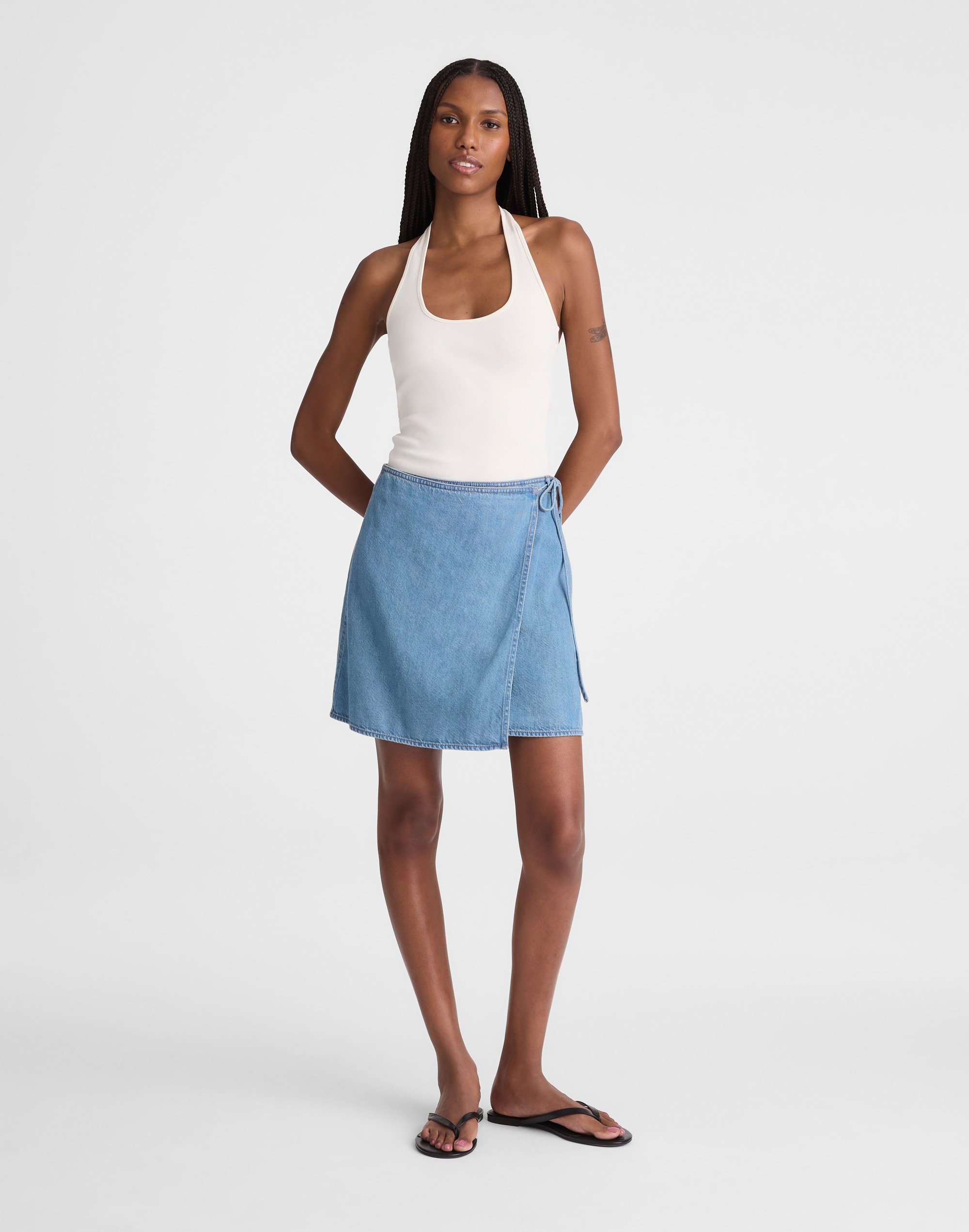 Airy Denim Wrap Mini Skirt