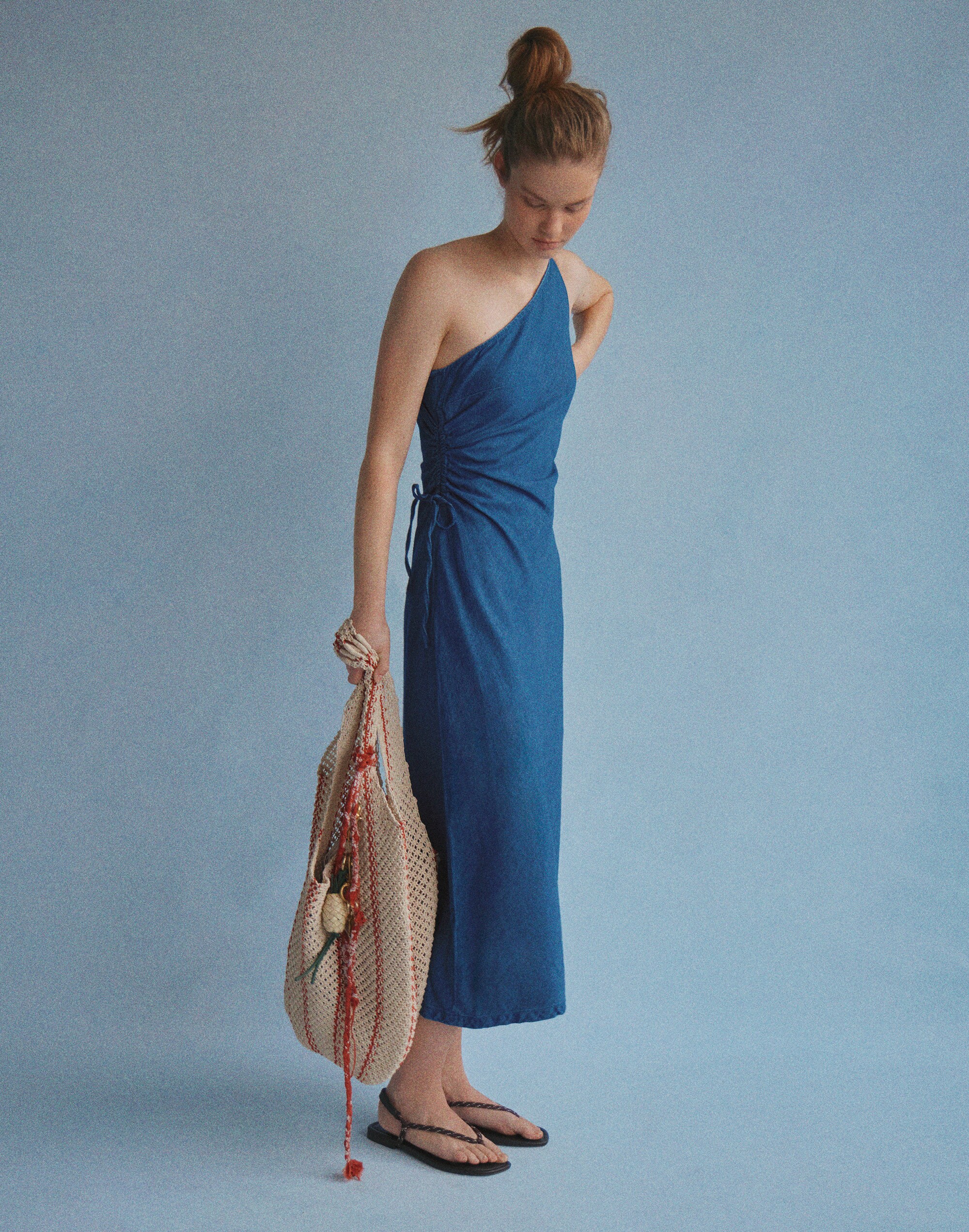 Denim One-Shoulder Maxi Dress