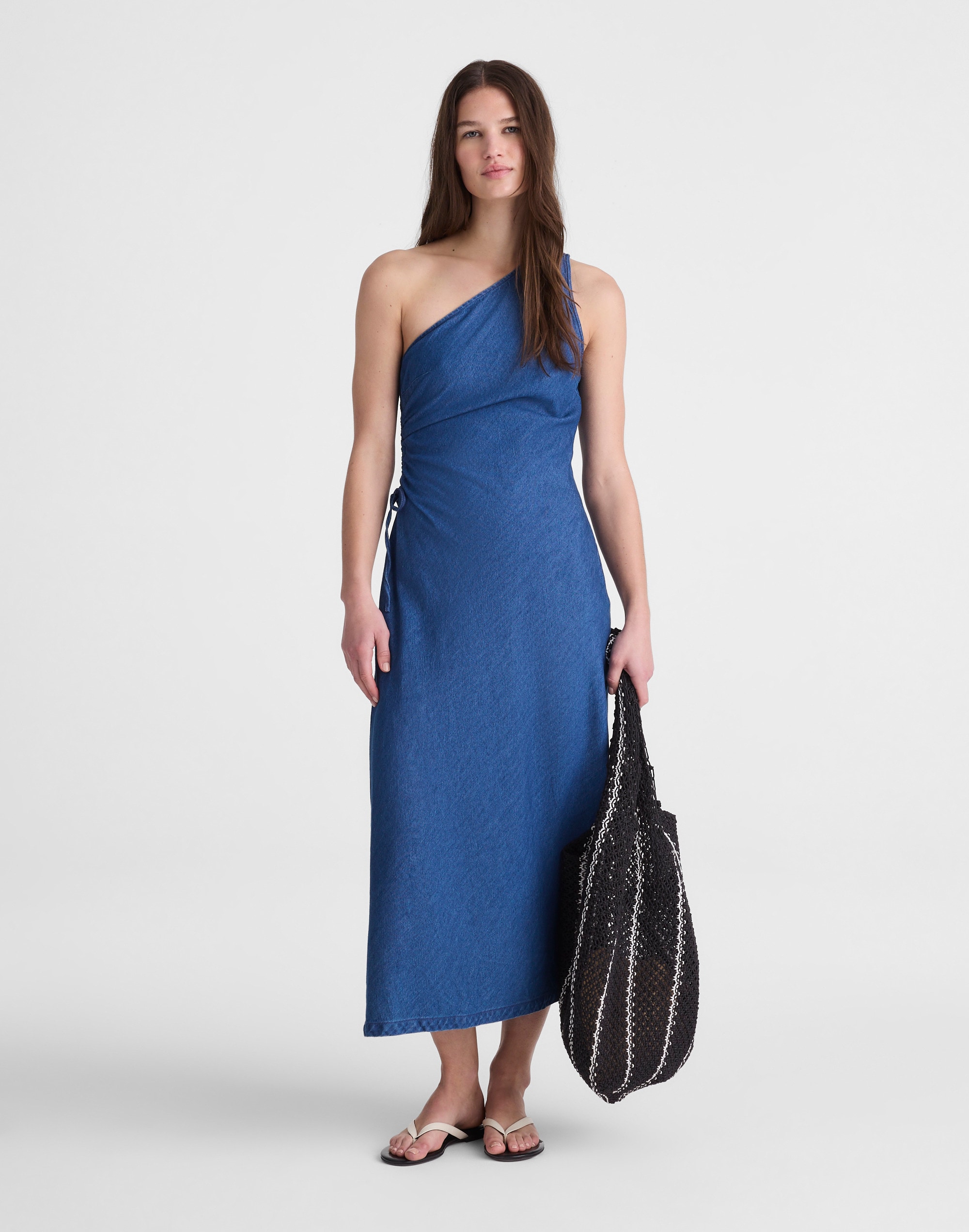 Madewell Denim One-shoulder Maxi Dress In Blue