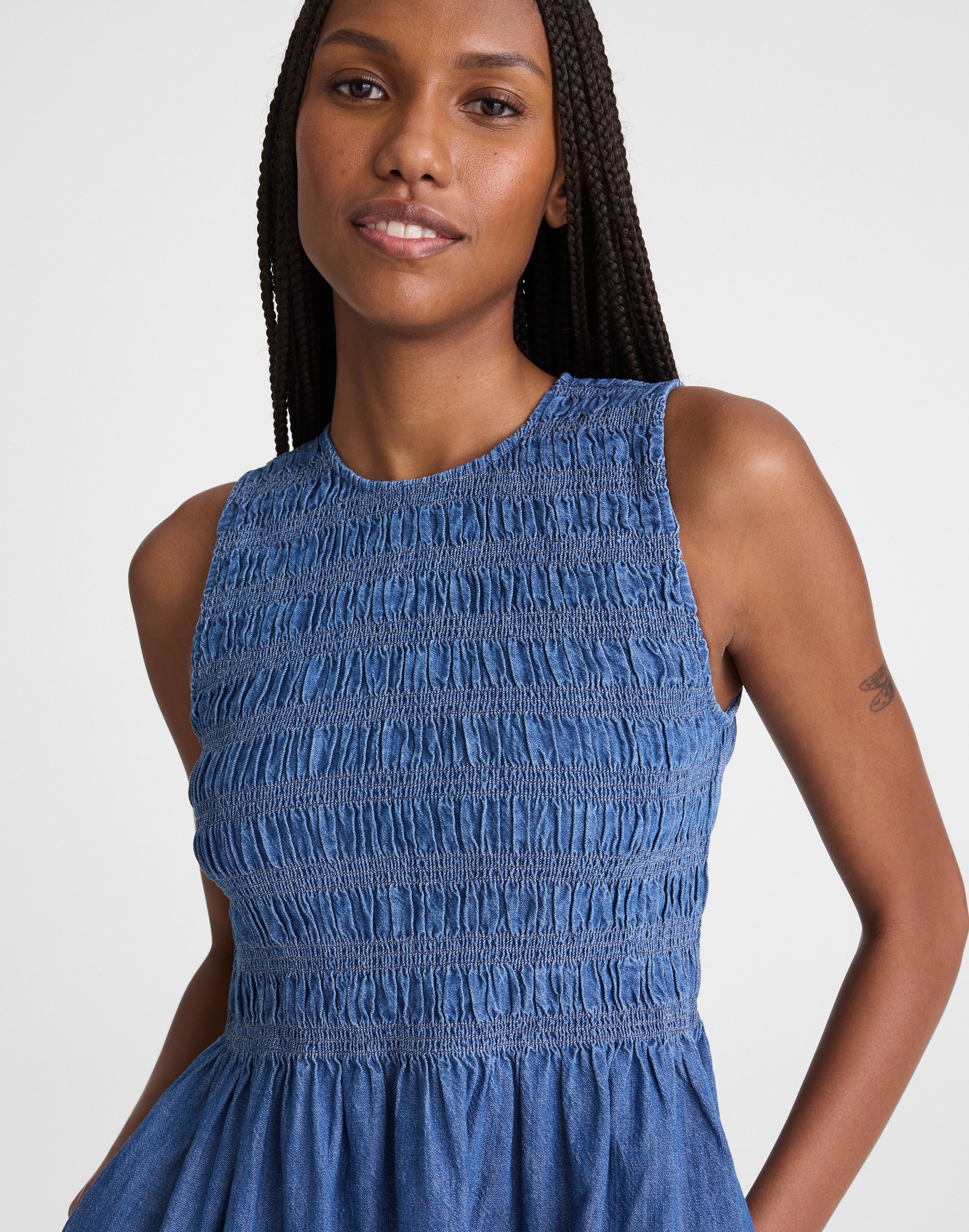 The Denim Melody Smocked Mini Dress
