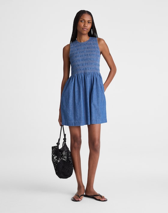 women's mini denim dress Emery Flare Silhouette Model Is Wearing Size Small True To Size Fit PRODUCT DETAILS Womens Dark Wash Denim Mini Dress Adjustable Spaghetti Straps Front Tie Detail Sweetheart Neckline Fit Savannah Medium Wash V Neck