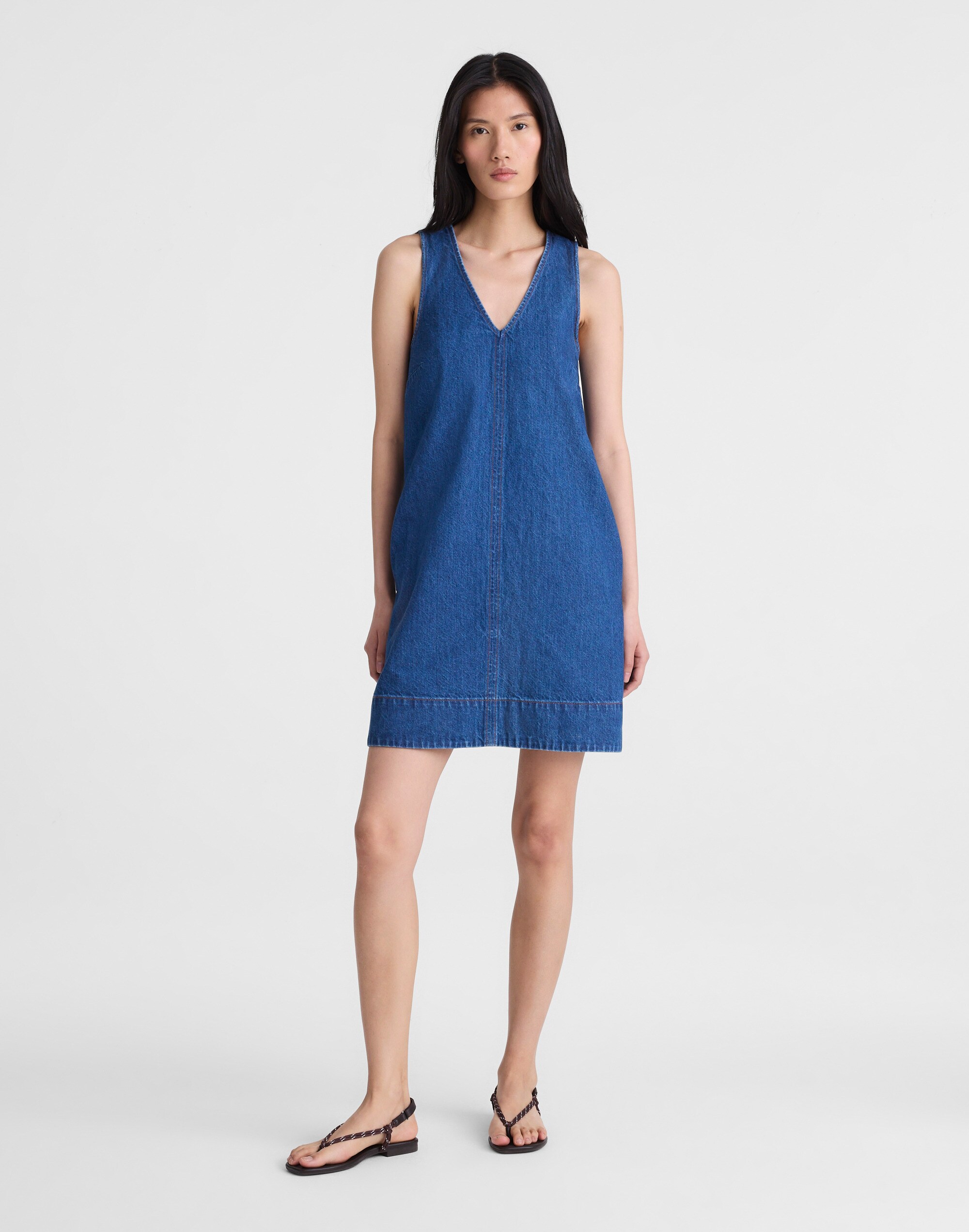 Denim V-Neck Sleeveless Mini Dress