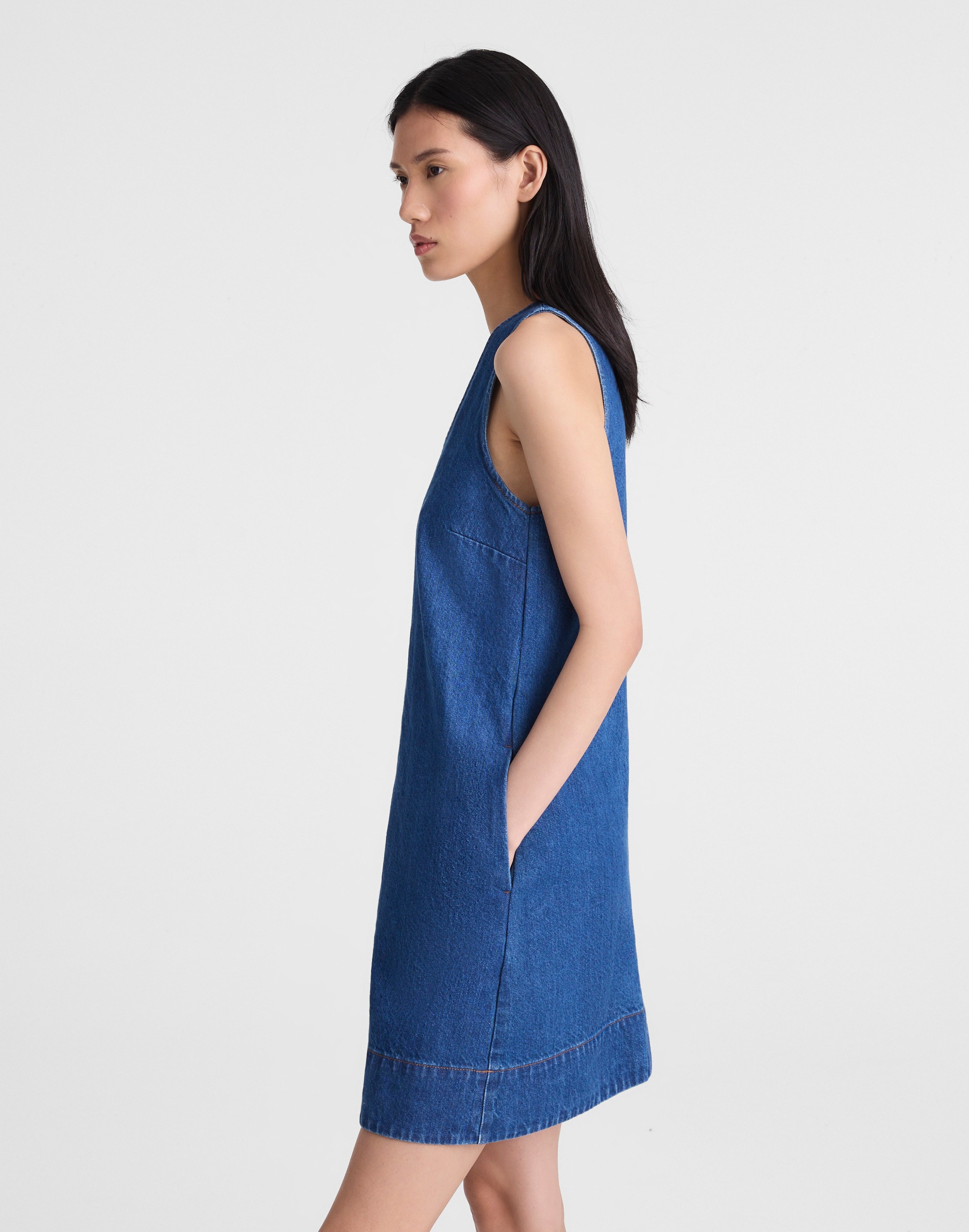 Denim V-Neck Sleeveless Mini Dress