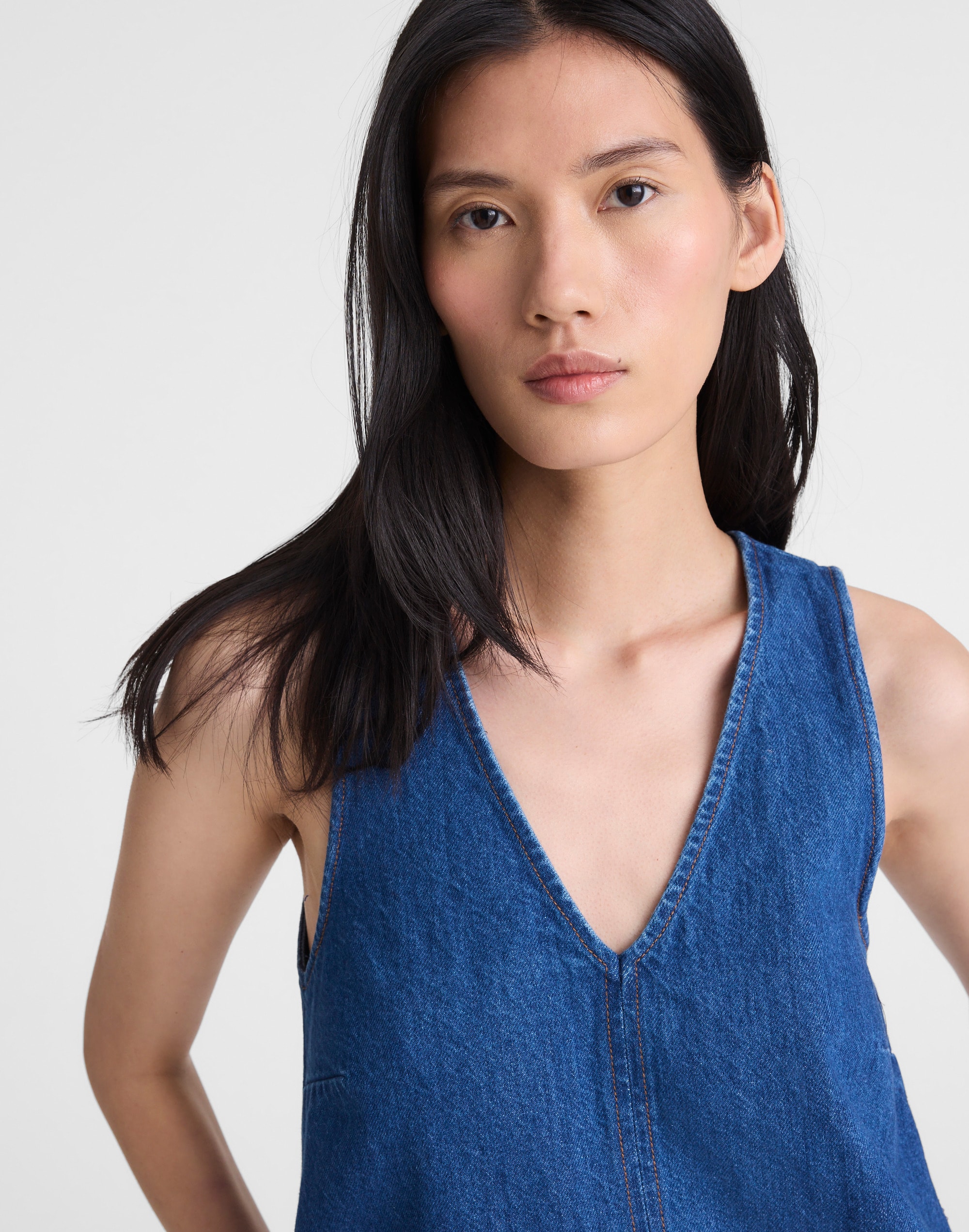 Denim V-Neck Sleeveless Mini Dress