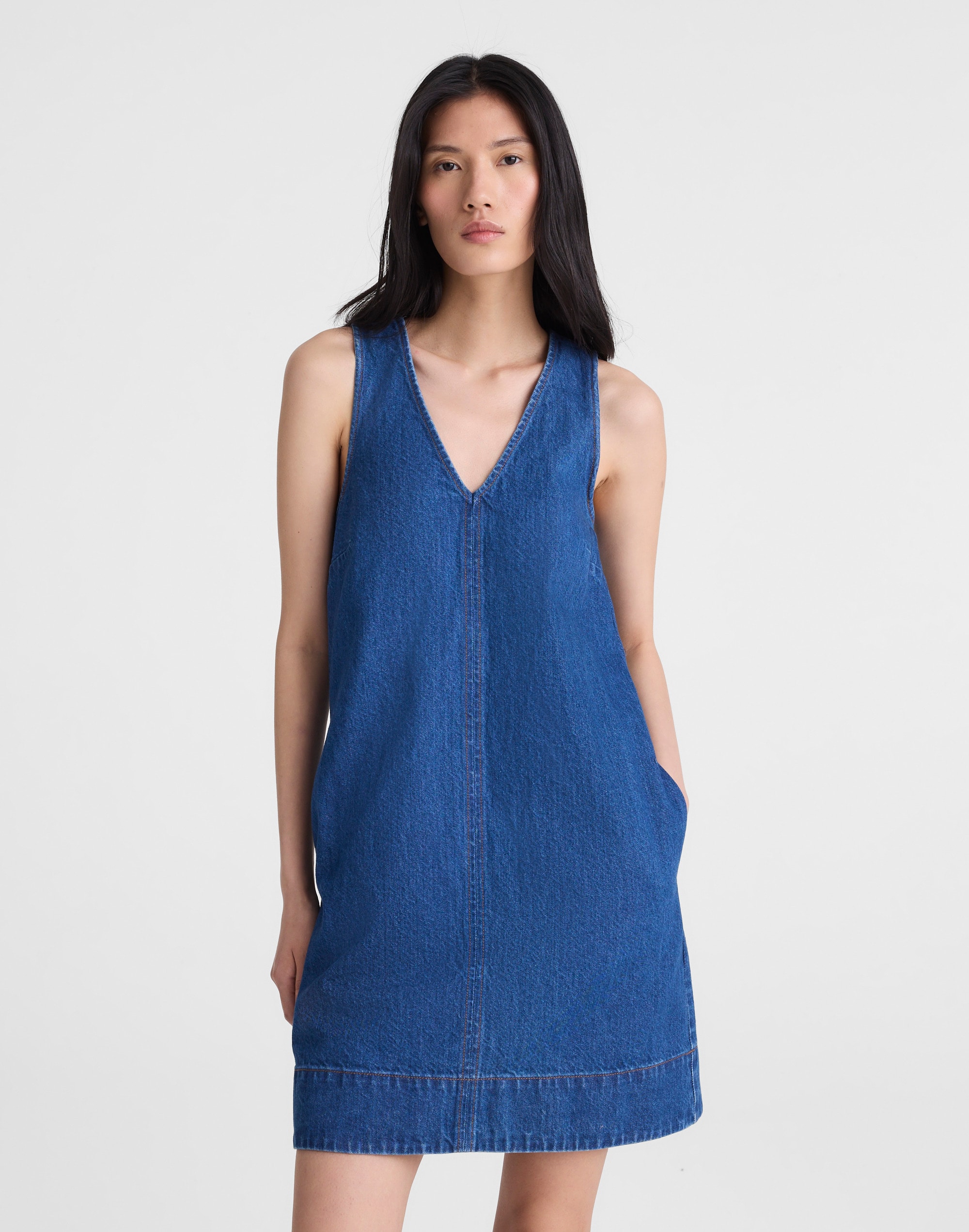 Denim V-Neck Sleeveless Mini Dress