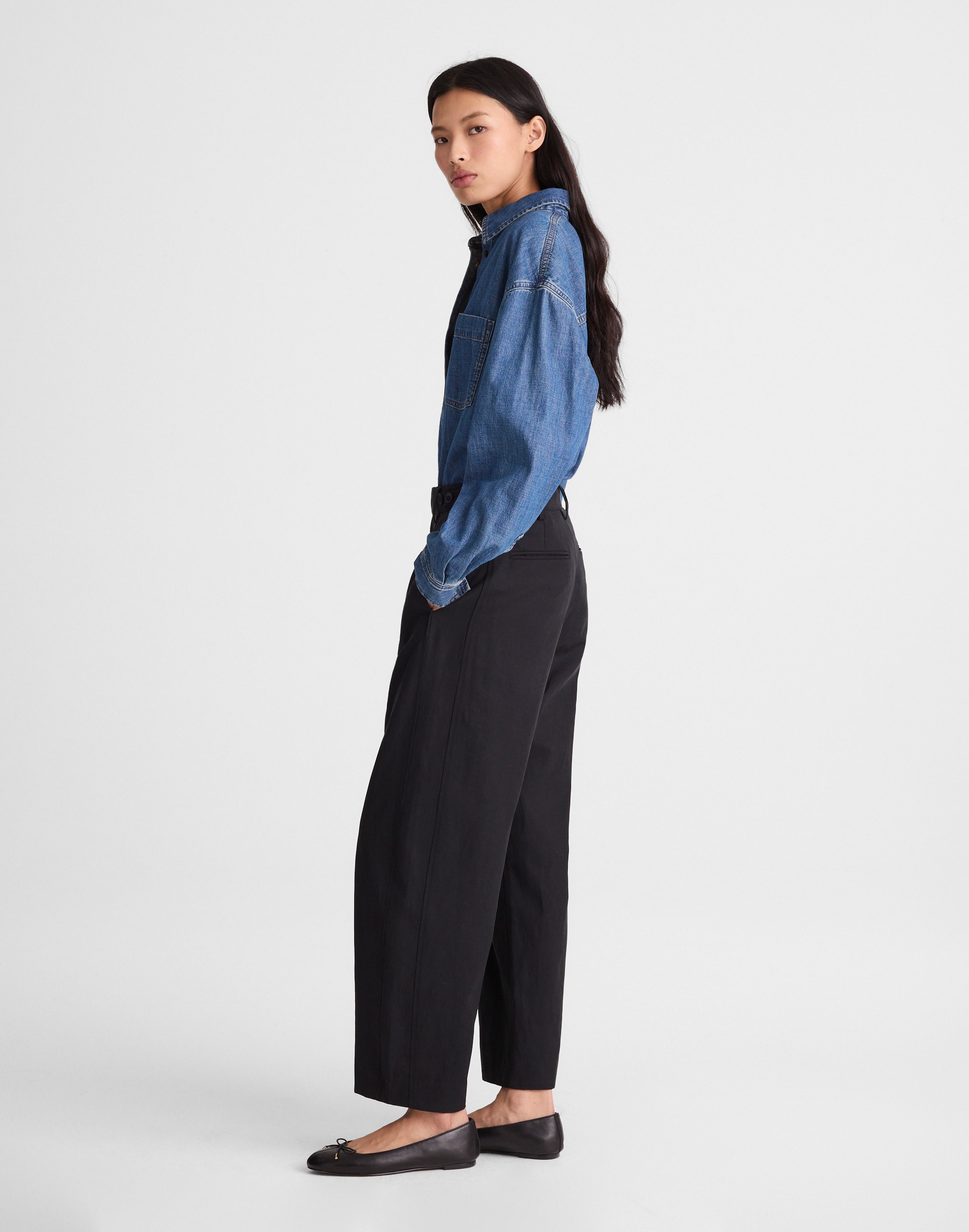 The Tall Barrel-Leg Trouser in Drapey Twill