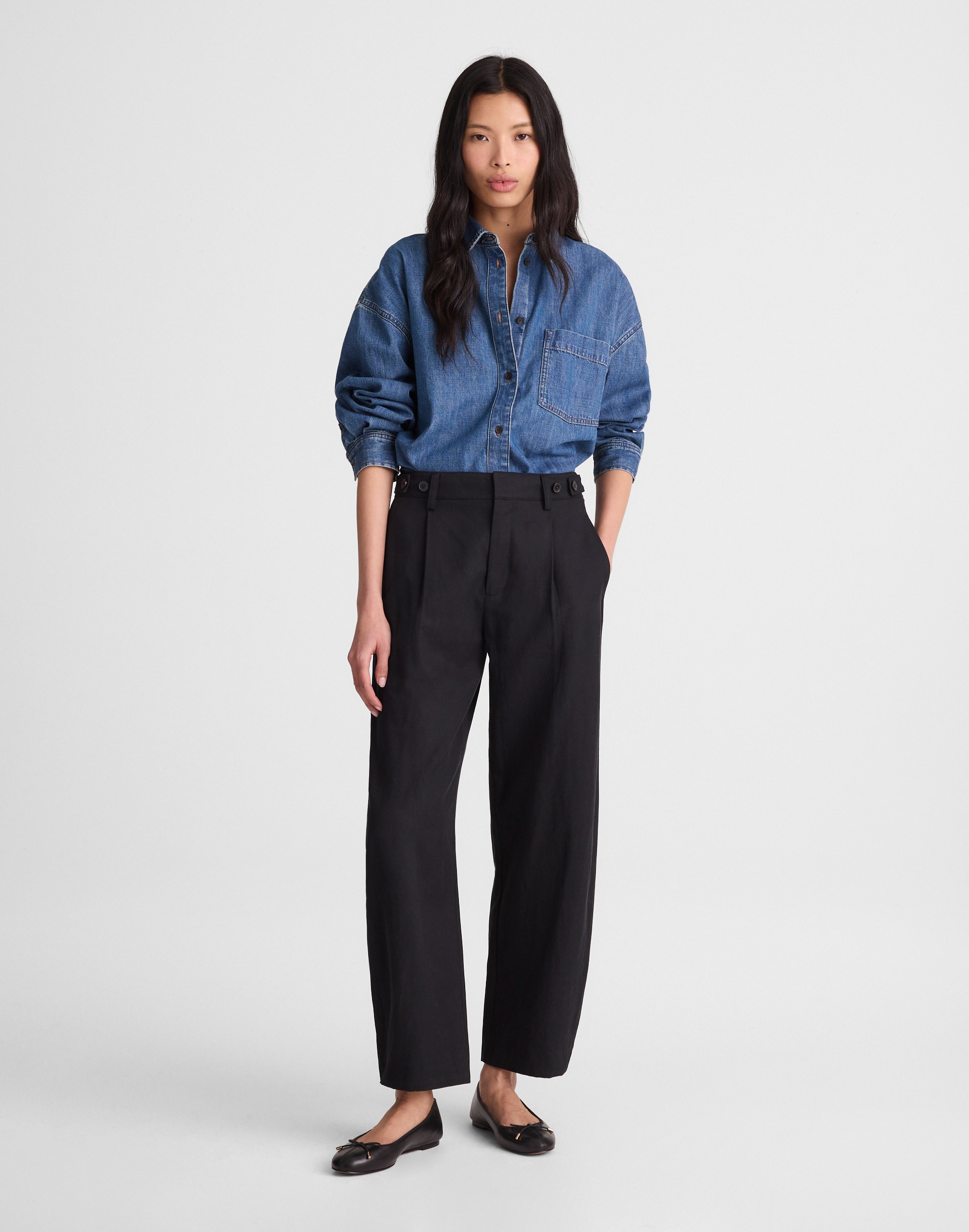 the barrel-leg pant in drapey twill