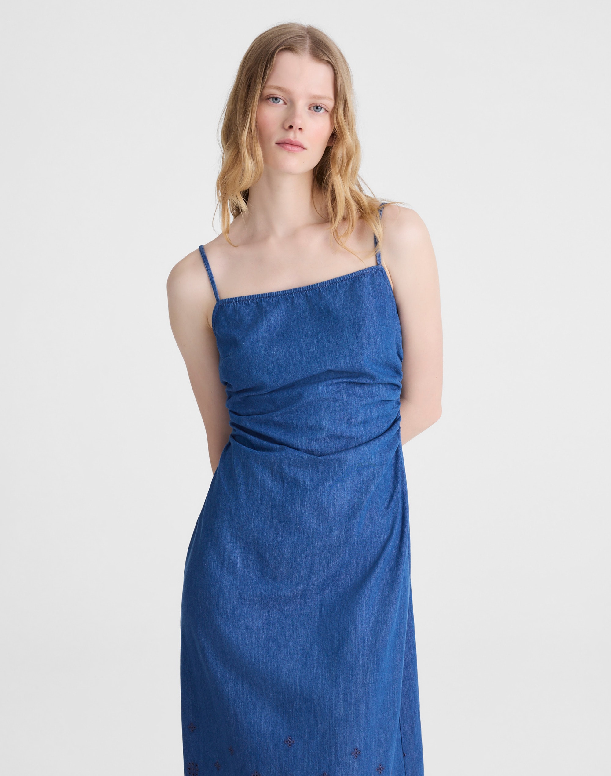 Denim Eyelet Midi Dress