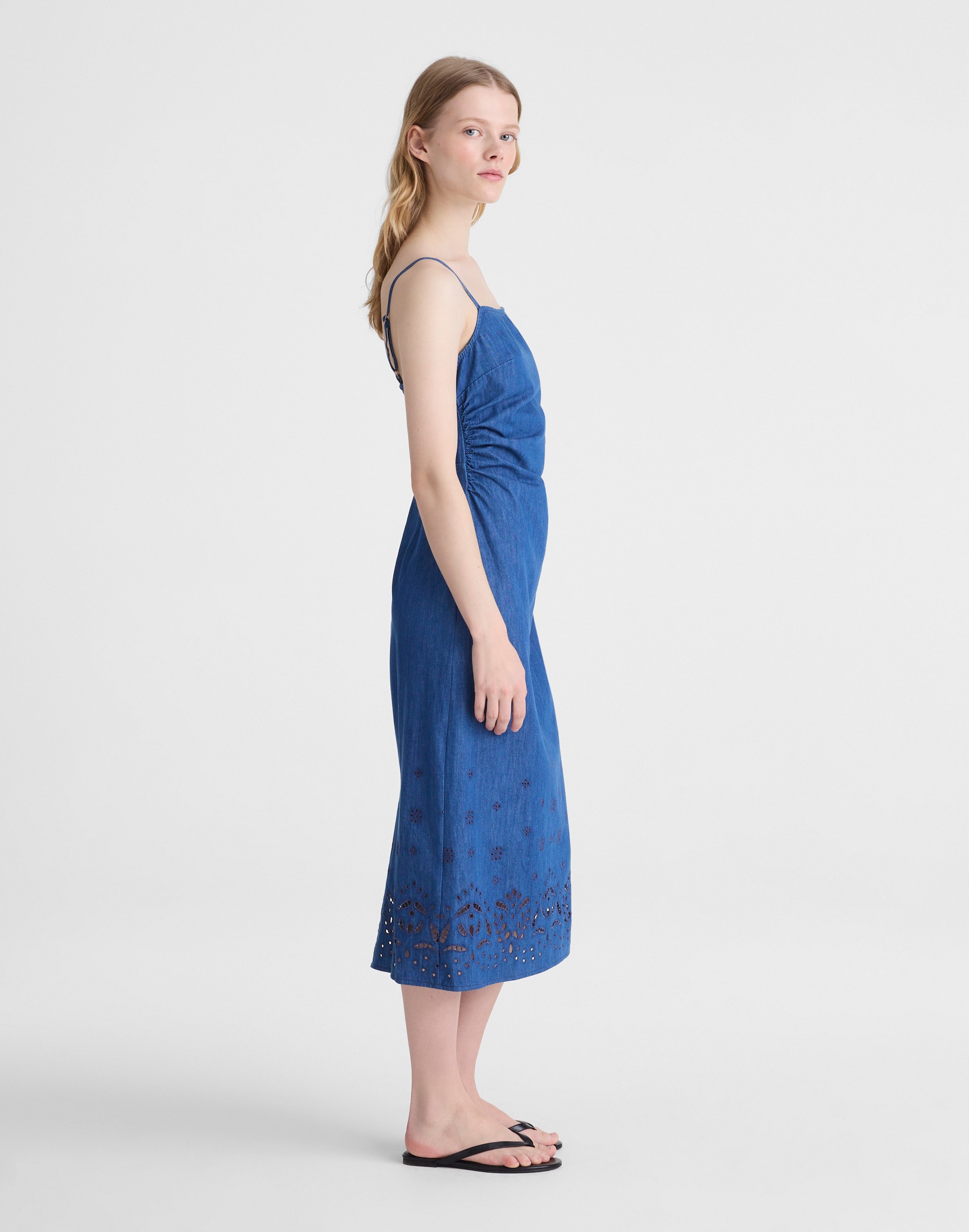 Denim Eyelet Midi Dress