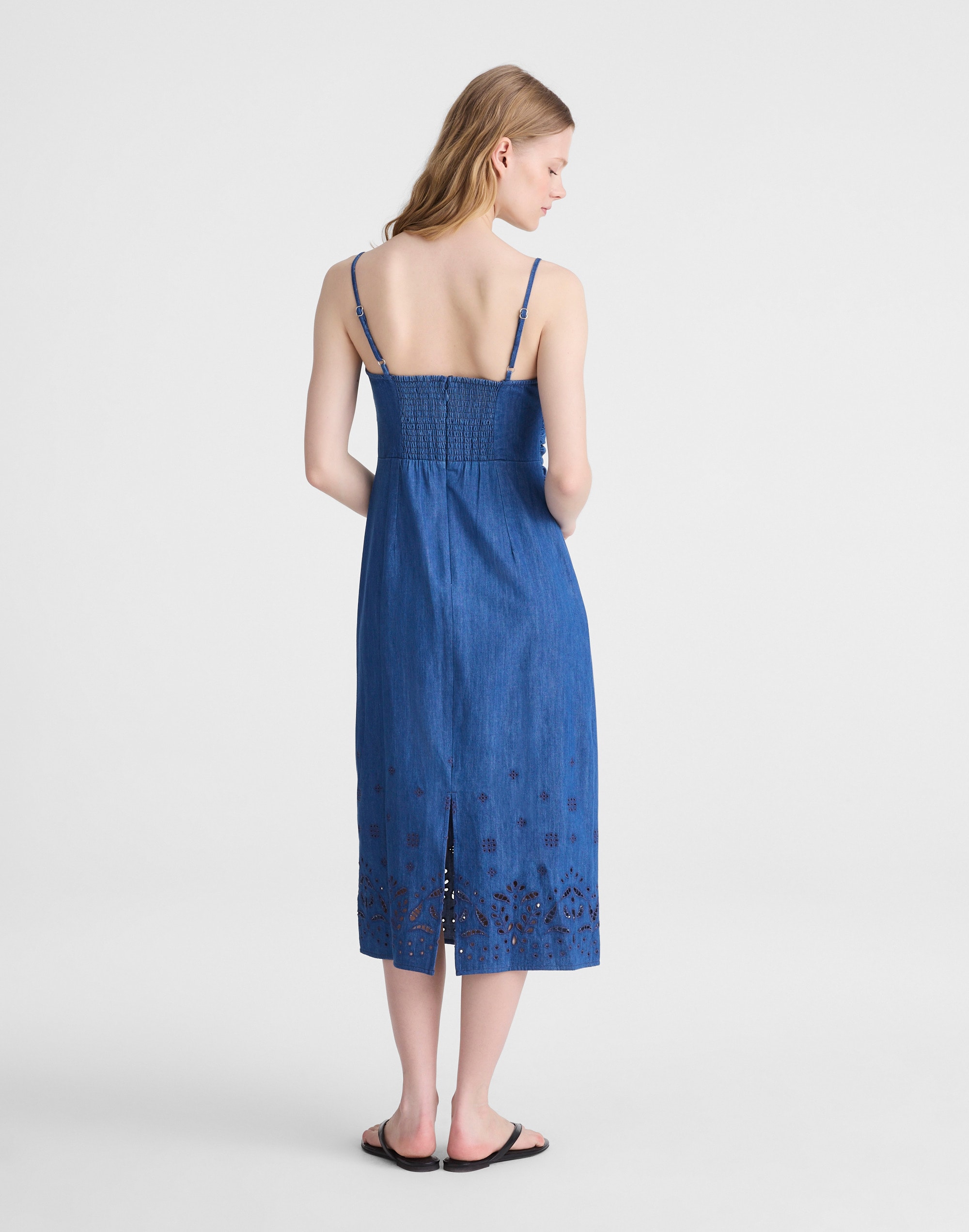 Denim Eyelet Midi Dress