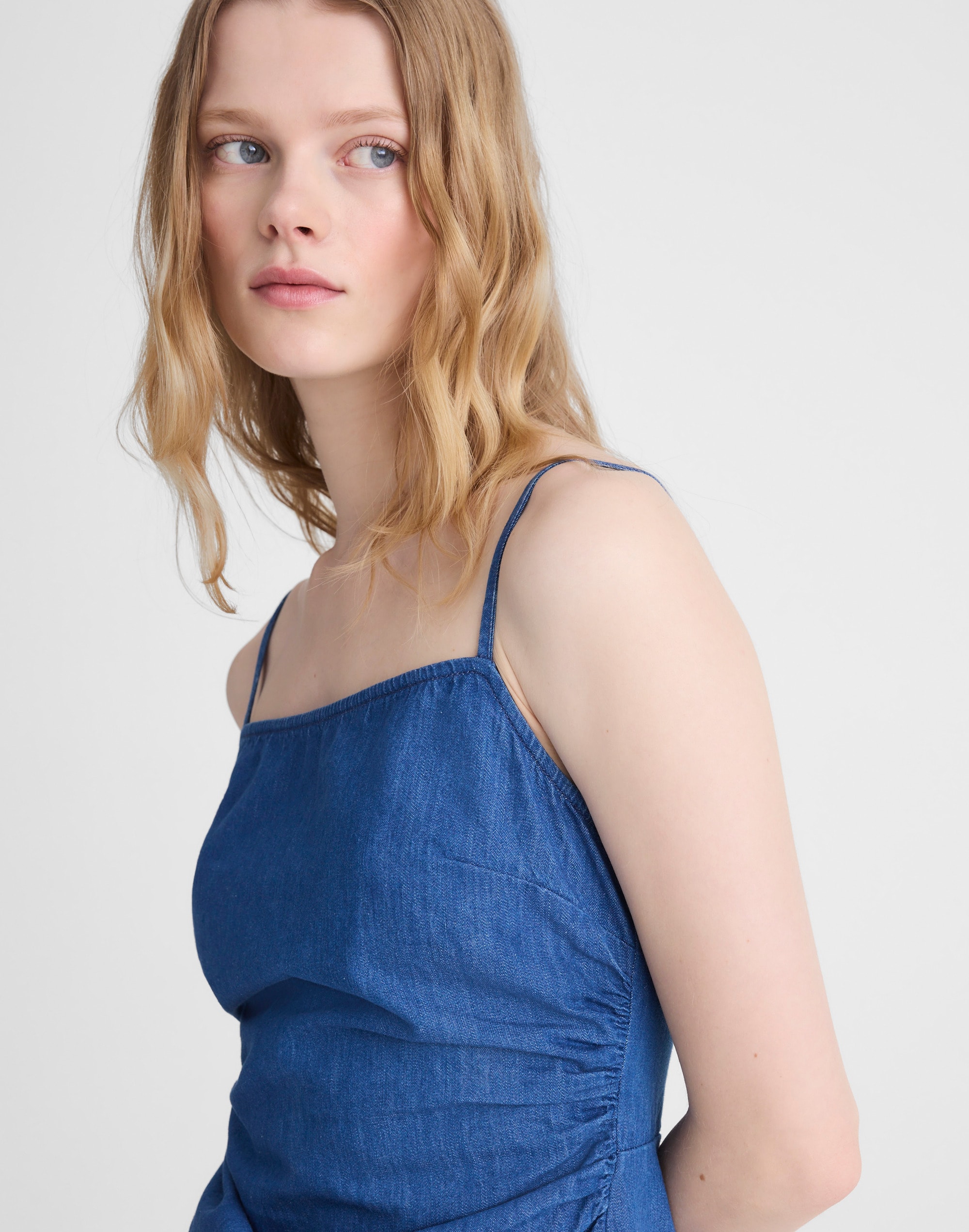 Denim Eyelet Midi Dress