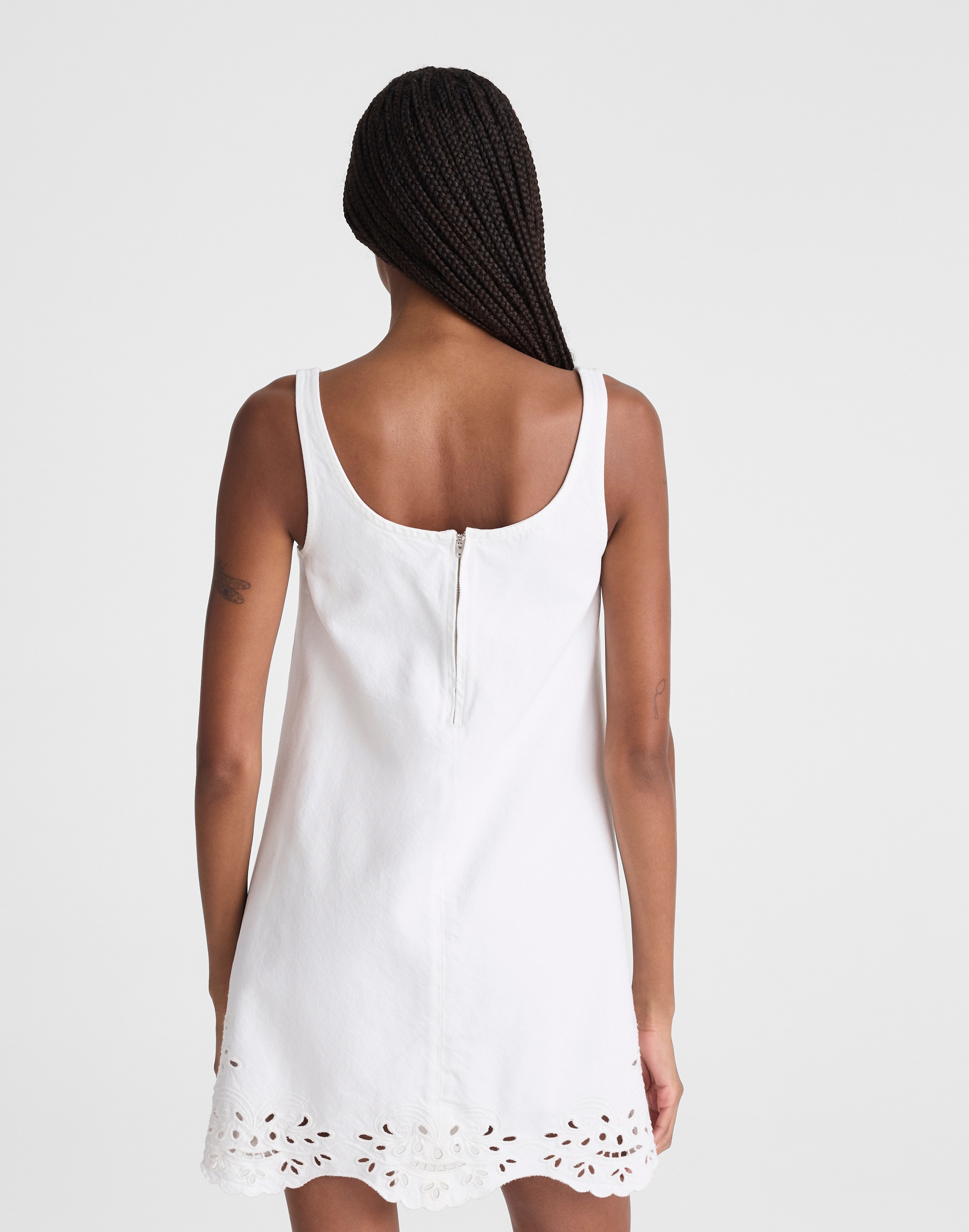 Denim Embroidered Mini Shift Dress
