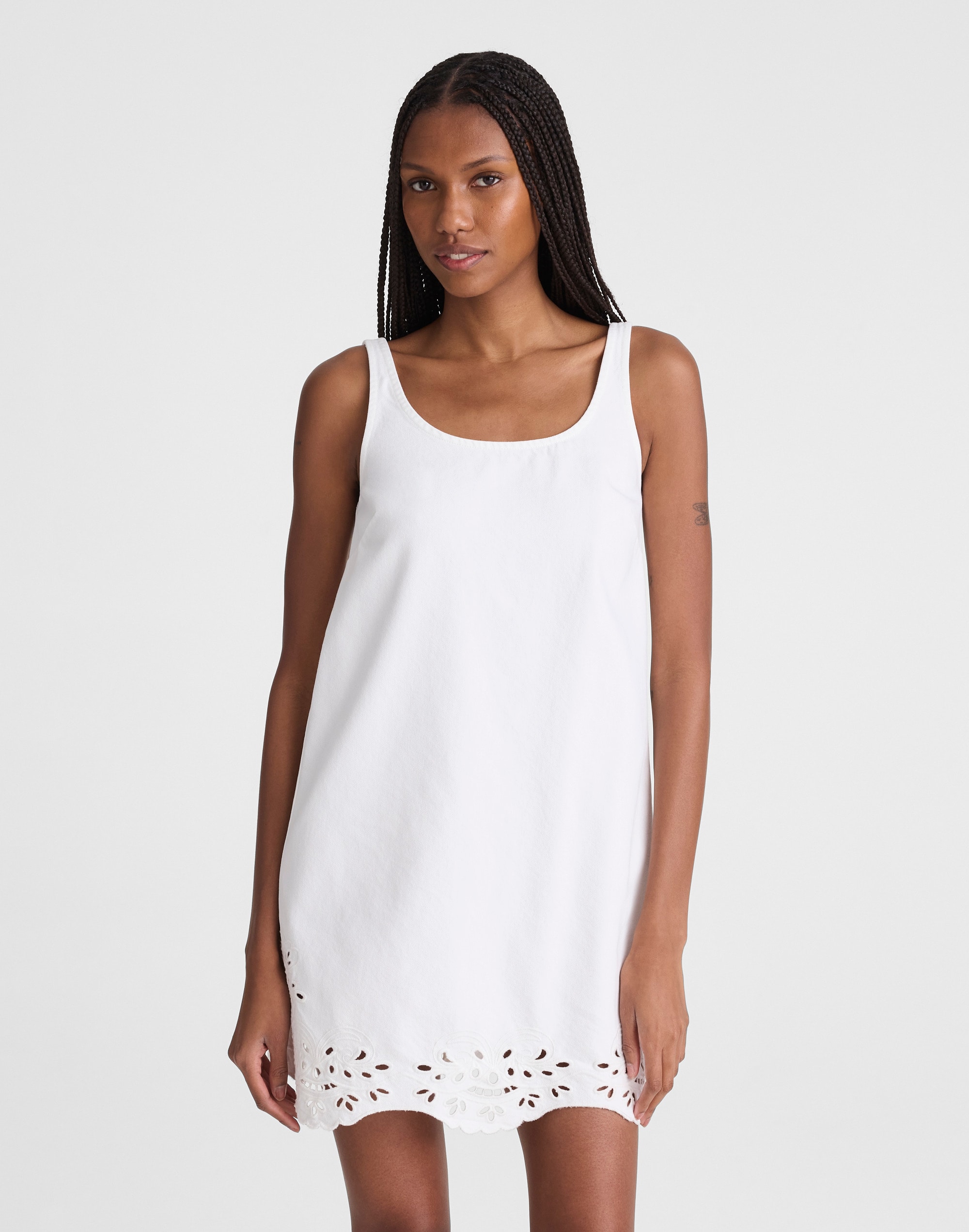 Denim Embroidered Mini Shift Dress