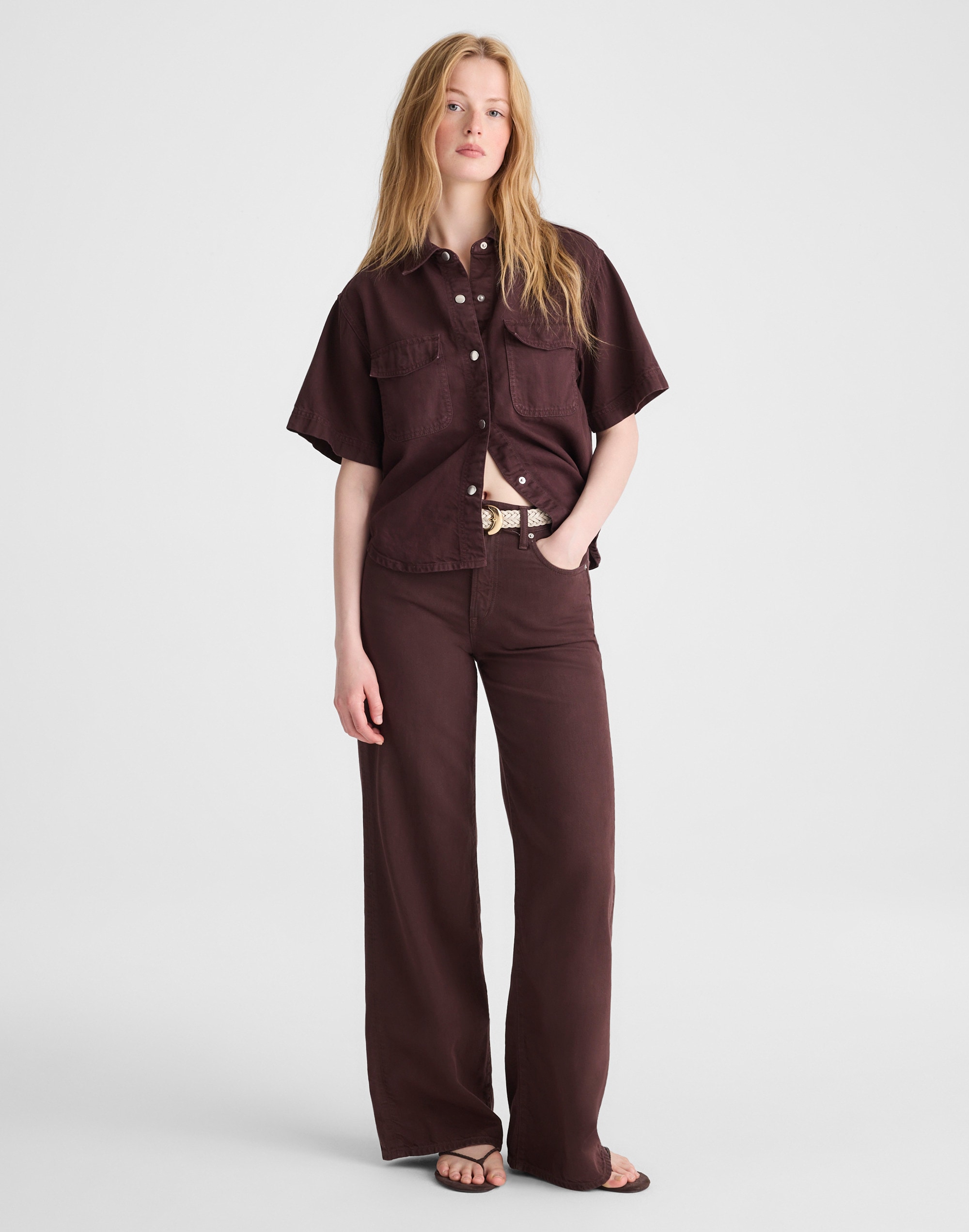Airy Denim Utility-Pocket Shirt