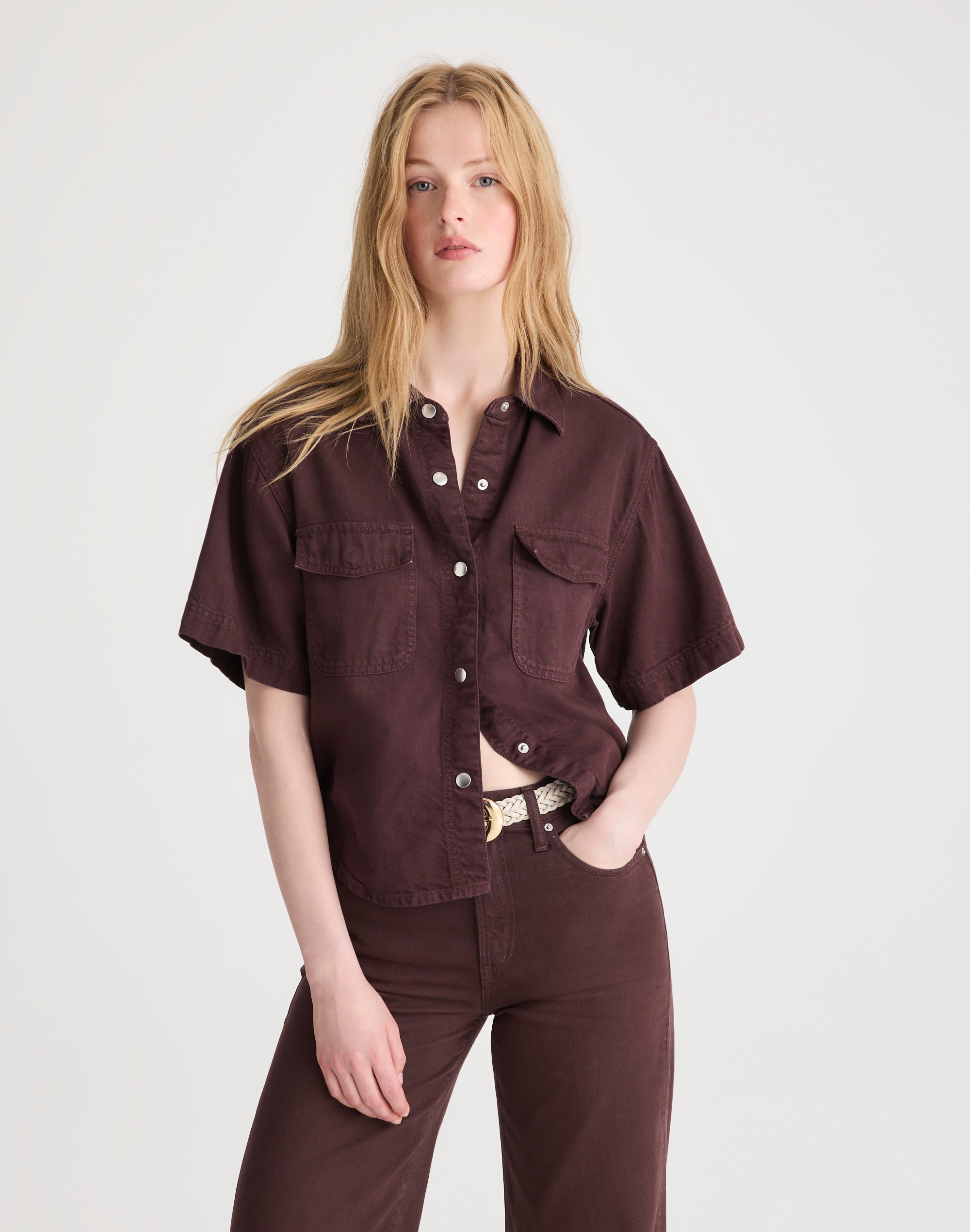 Airy Denim Utility-Pocket Shirt