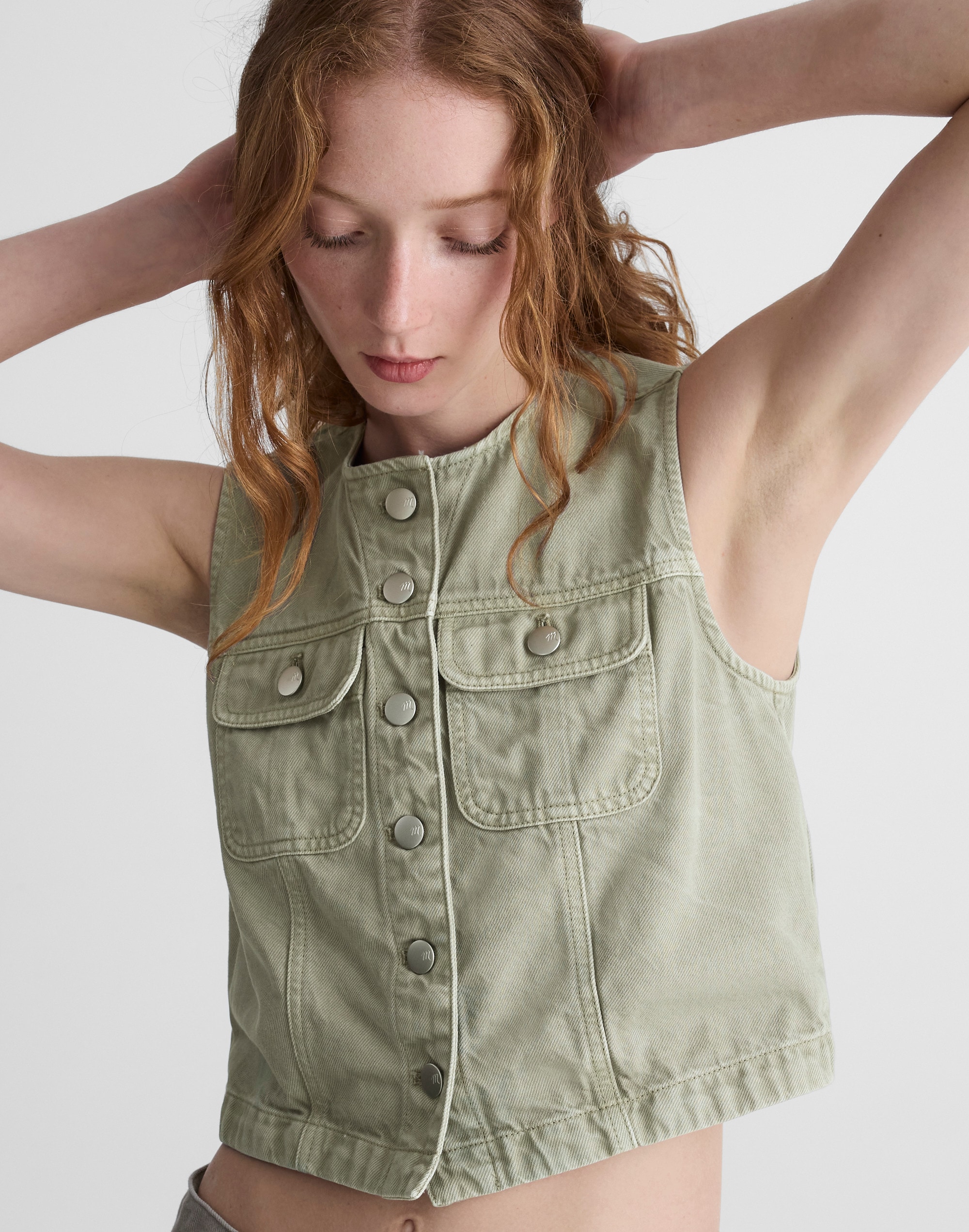 Cropped Vest in Airy Denim