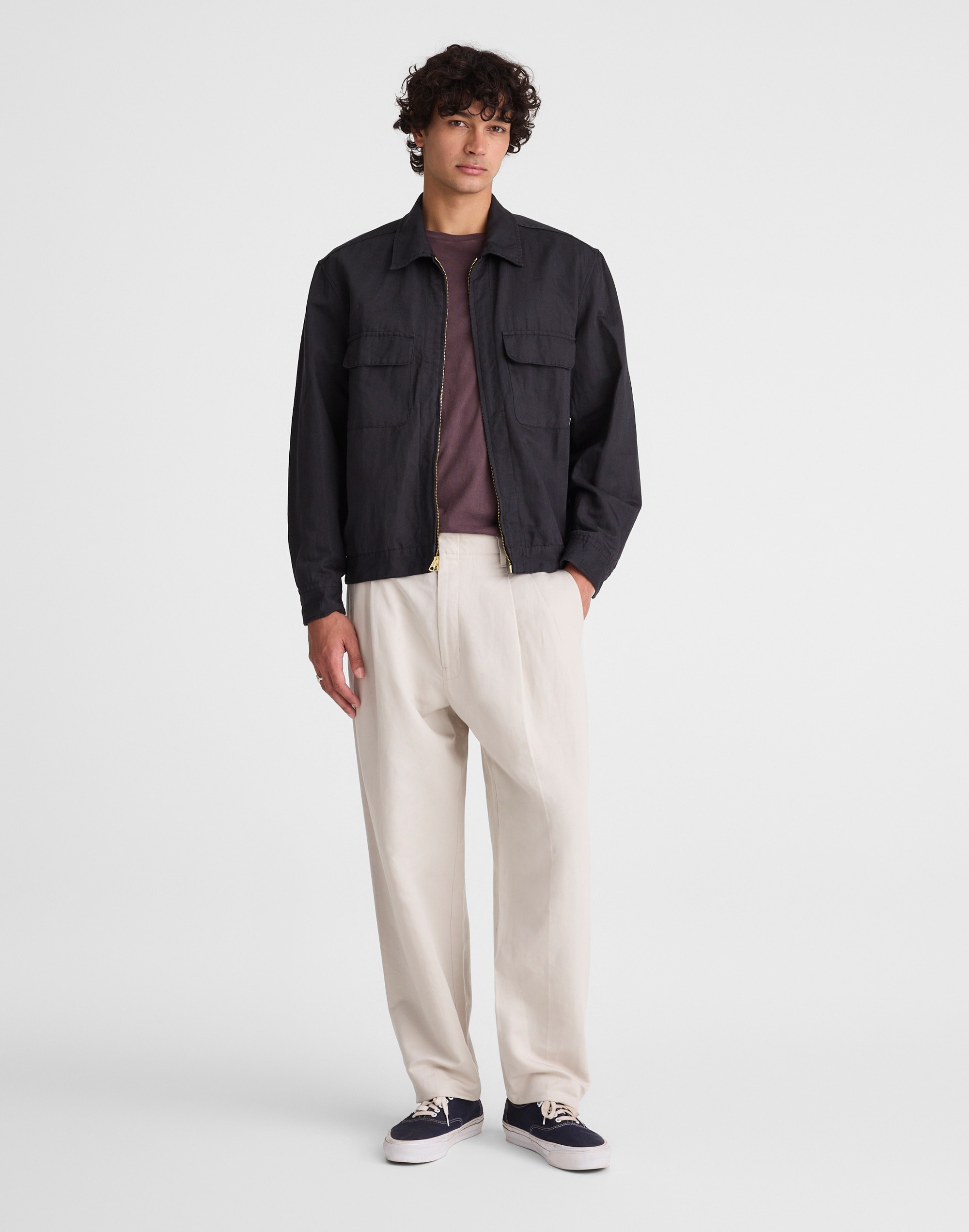 Double-Pleated Trousers in Meridian Linen Blend