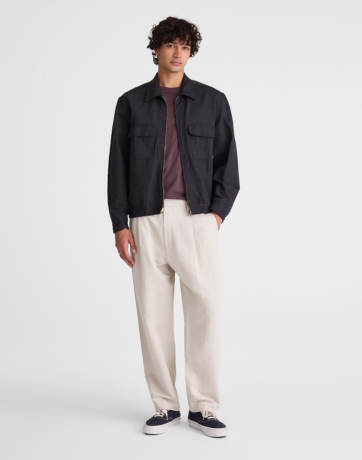 Double-Pleated Trousers in Meridian Linen Blend