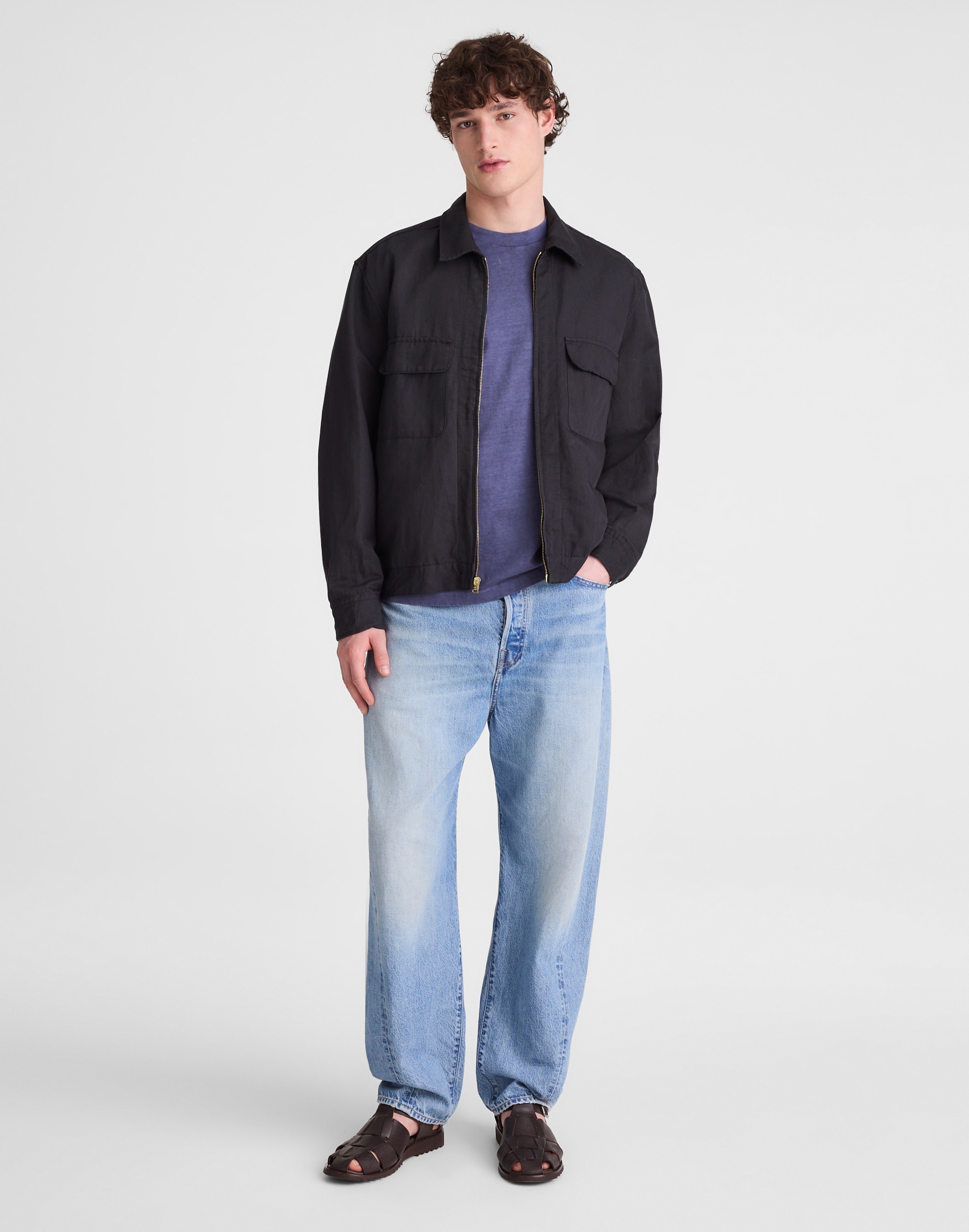 Zip-Front Jacket in Meridian Linen Blend